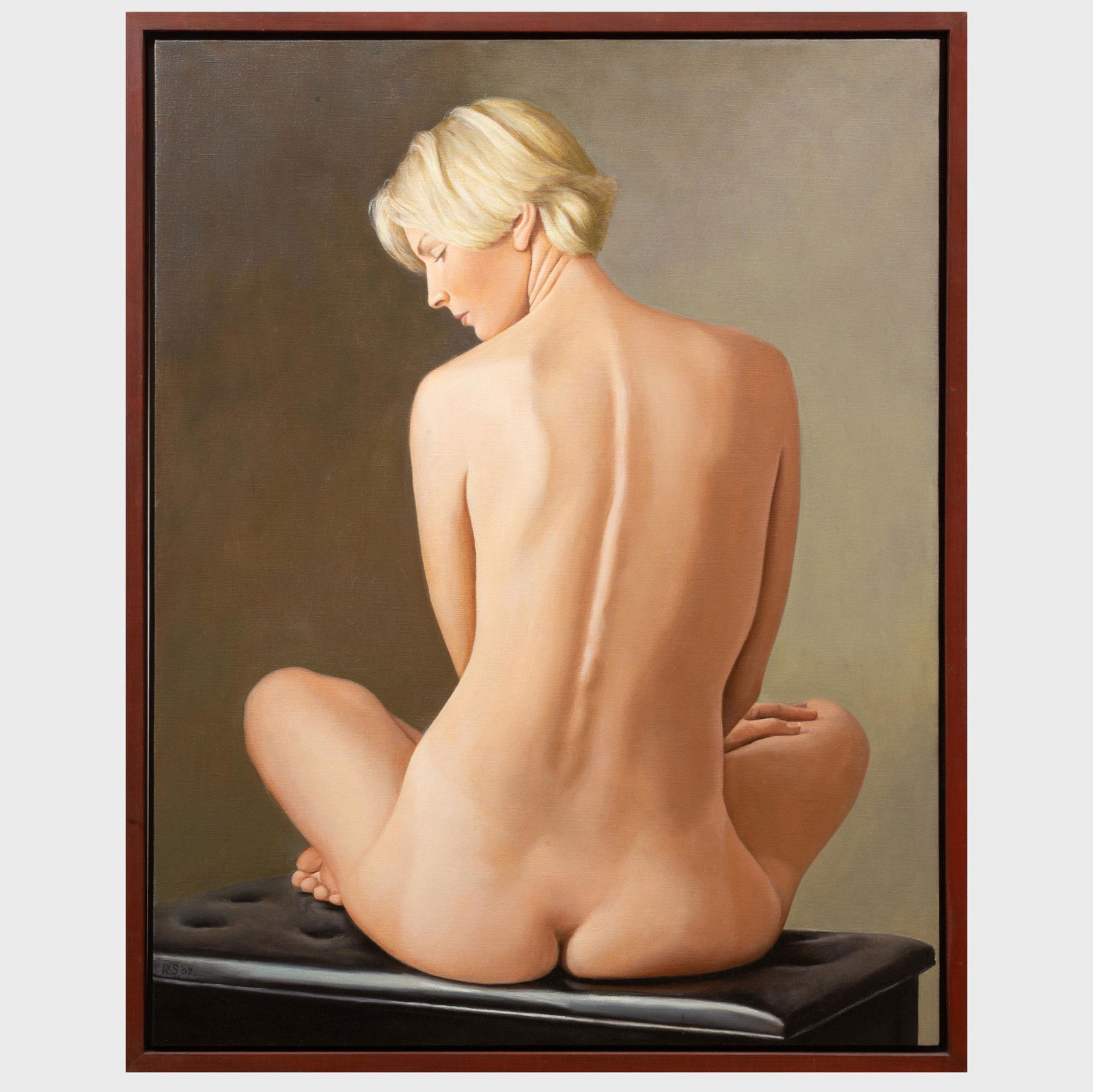 Ron Schwerin (b. 1940): Sue Nude on Piano Bench: Ron Schwerin (b. 1940): Sue Nude on Piano Bench Oil on canvas, 2003, signed with initials 'RS' and dated lower left. 36 x 28 in., 38 x 30 in. (frame). From the Allan Stone Collection