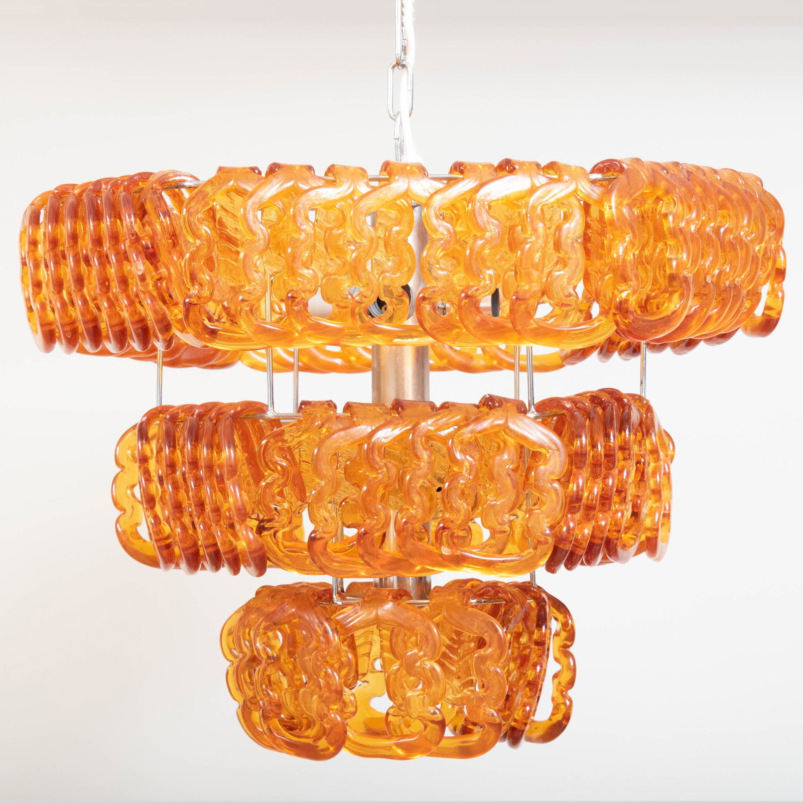 Angelo Mangiarotti Chrome and Glass 'Giogali' Hanging: Angelo Mangiarotti Chrome and Glass 'Giogali' Hanging Light 30 x 25 in.