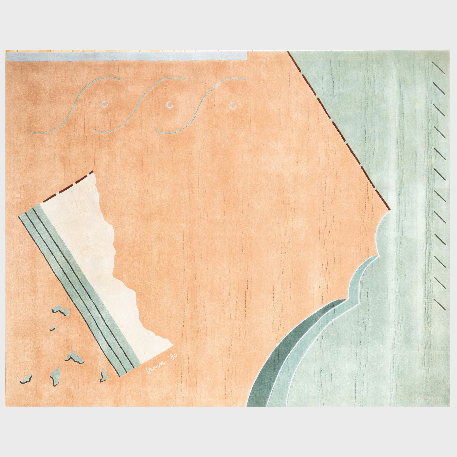 Michael Graves Art Deco Style Pile Carpet: Michael Graves Art Deco Style Pile Carpet Signed 'Michael Graves' and dated 1980. 10 x 8 ft.