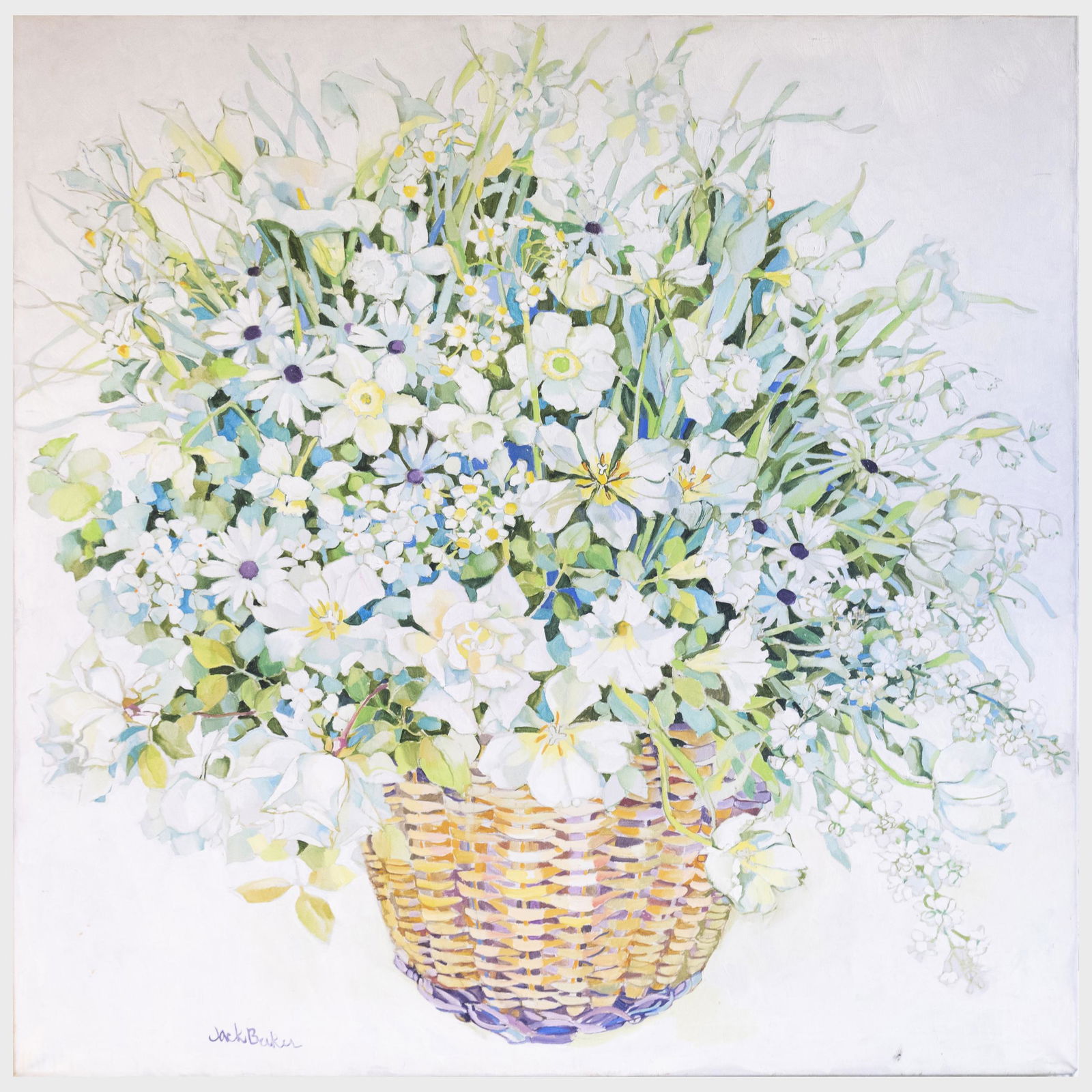 Jack Baker (1925-2011): White Flowers: Jack Baker (1925-2011): White Flowers Oil on canvas, signed 'Jack Baker' lower left. 48 x 48 in., unframed.