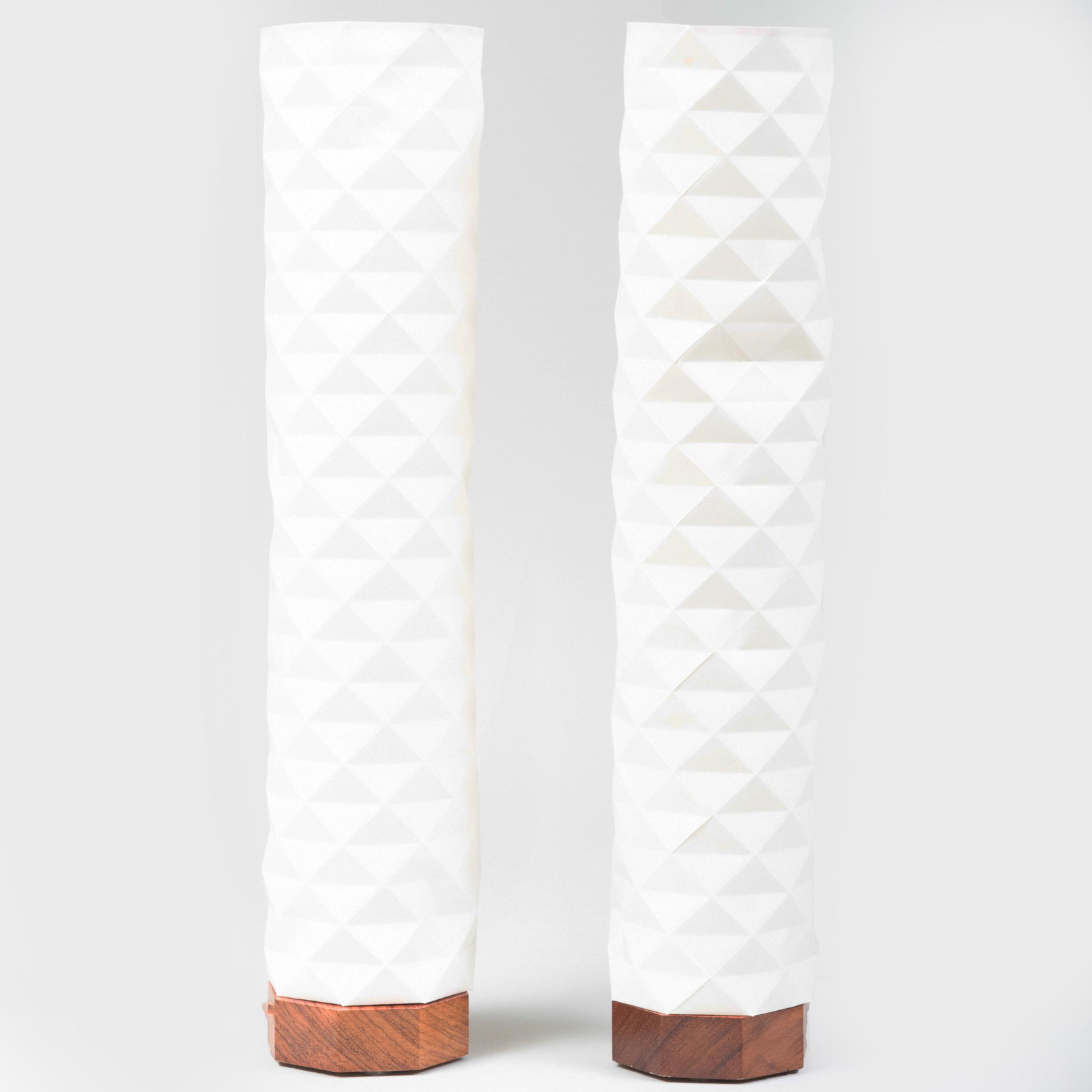 Pair of Ramon Valls Parchment and Wood Vestal Table: Pair of Ramon Valls Parchment and Wood Vestal Table Lamps 19 in. high.
