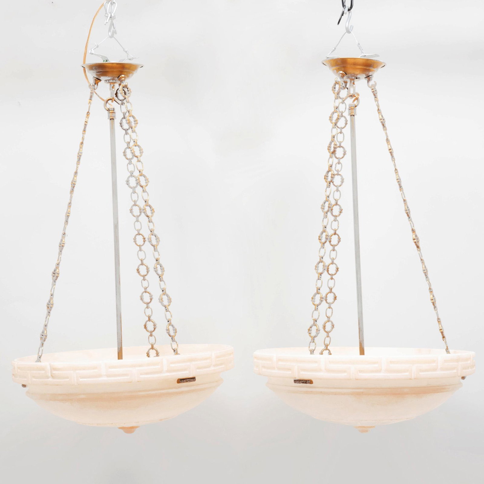Pair of Neoclassical Style Alabaster Ceiling Lights: Pair of Neoclassical Style Alabaster Ceiling Lights 25 x 16 in. diam.
