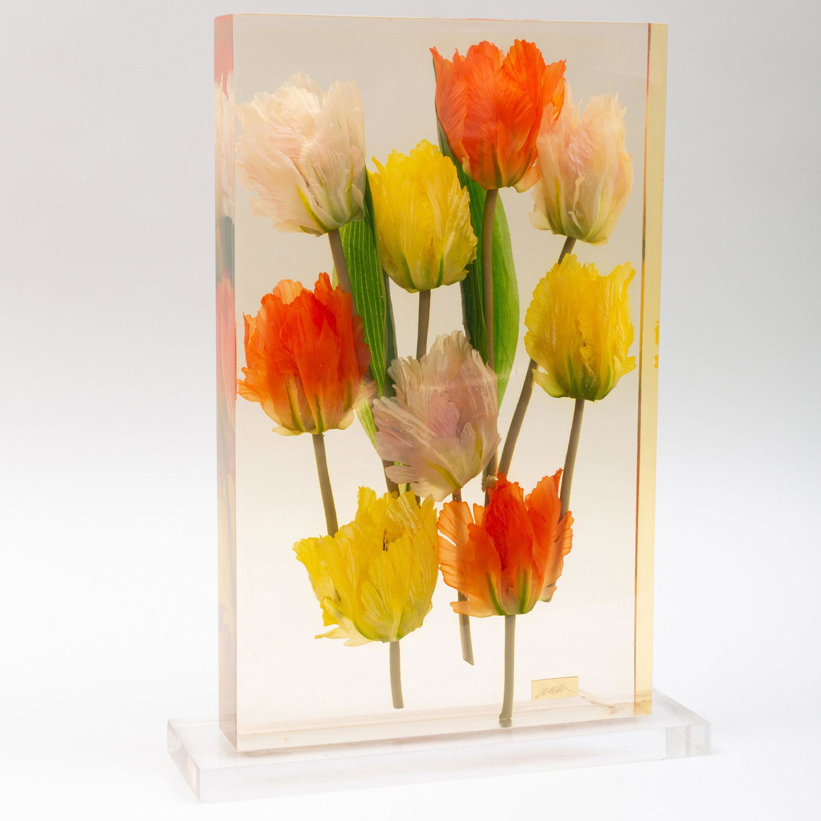 Fernandez Arman (1928-2005): Tulips: Fernandez Arman (1928-2005): Tulips Polimer resin with silk flowers, c. 1994, signed 'Arman' on a brass plaque lower right. 16 1/2 x 11 3/4 x 4 in. The Collection of Arthur Brandt.