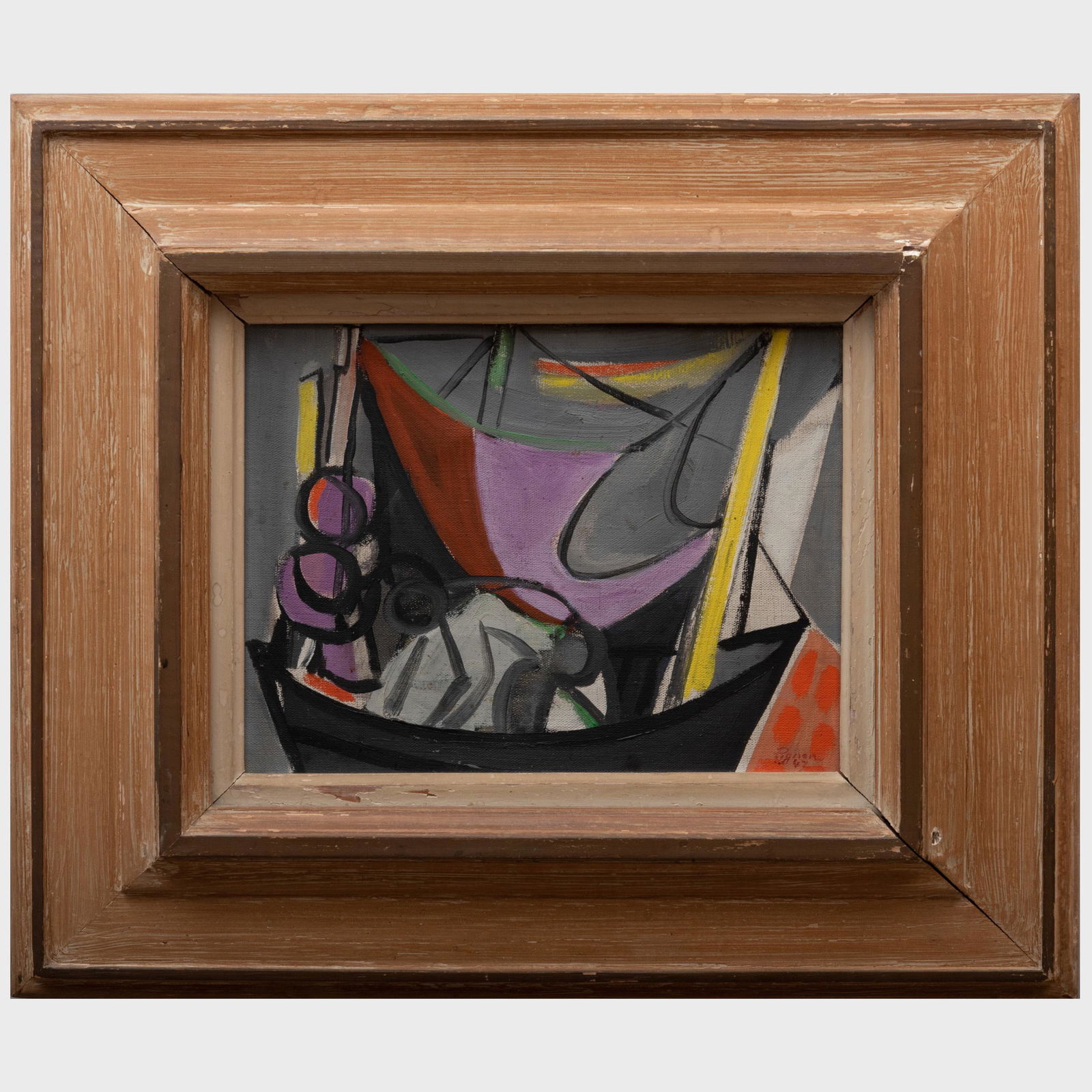 Edouard Pignon (1905-1993): Abstract Sailboat with Two: Edouard Pignon (1905-1993): Abstract Sailboat with Two Figures< Oil on canvas, 1947, signed 'Pignon' and dated lower right. 10 x 13 in., 20 3/4 x 23 3/4 in. (frame). Property from the Estate of Luce K