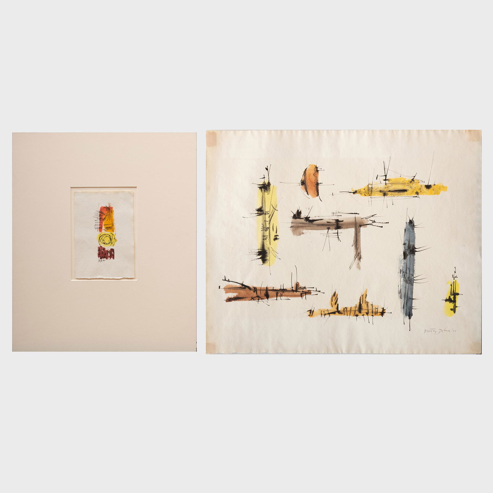 Dorothy Dehner (1901-1994): The Dead Tiger; and: Dorothy Dehner (1901-1994): The Dead Tiger; and Untitled Two ink and watercolor on paper, 1955 and 1960, signed 'Dorothy Dehner', and dated lower right and signed with initials 'DD' and dated lower le