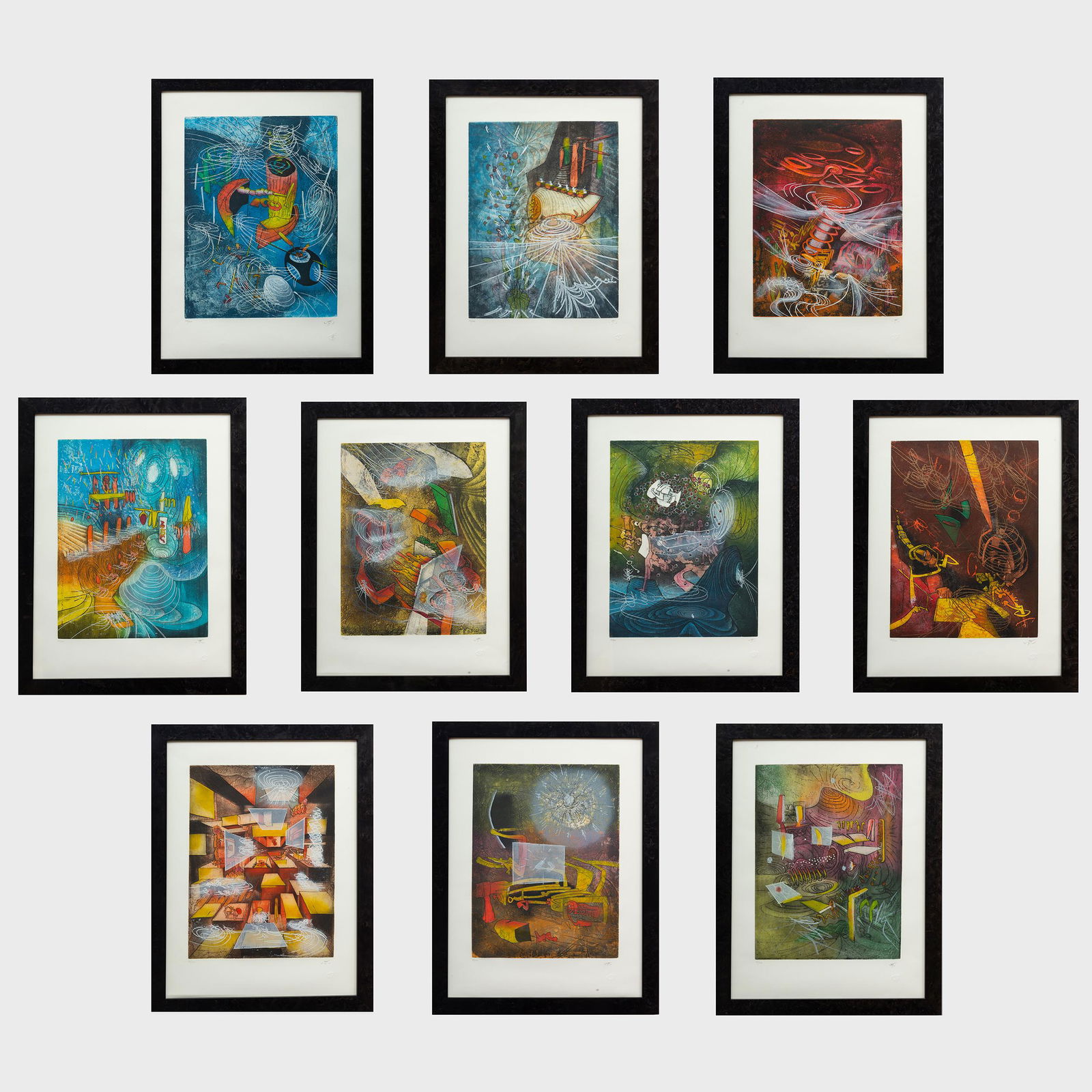 Roberto Matta (1911-2002): Hom'Mer IV--Pont D'appui: Roberto Matta (1911-2002): Hom'Mer IV--Pont D'appui The set of ten etchings and aquatints colors on wove paper, 1983, all signed in pencil and numbered 14/100. All 25 1/2 x 19 1/4 in. (sight), 29 x 22