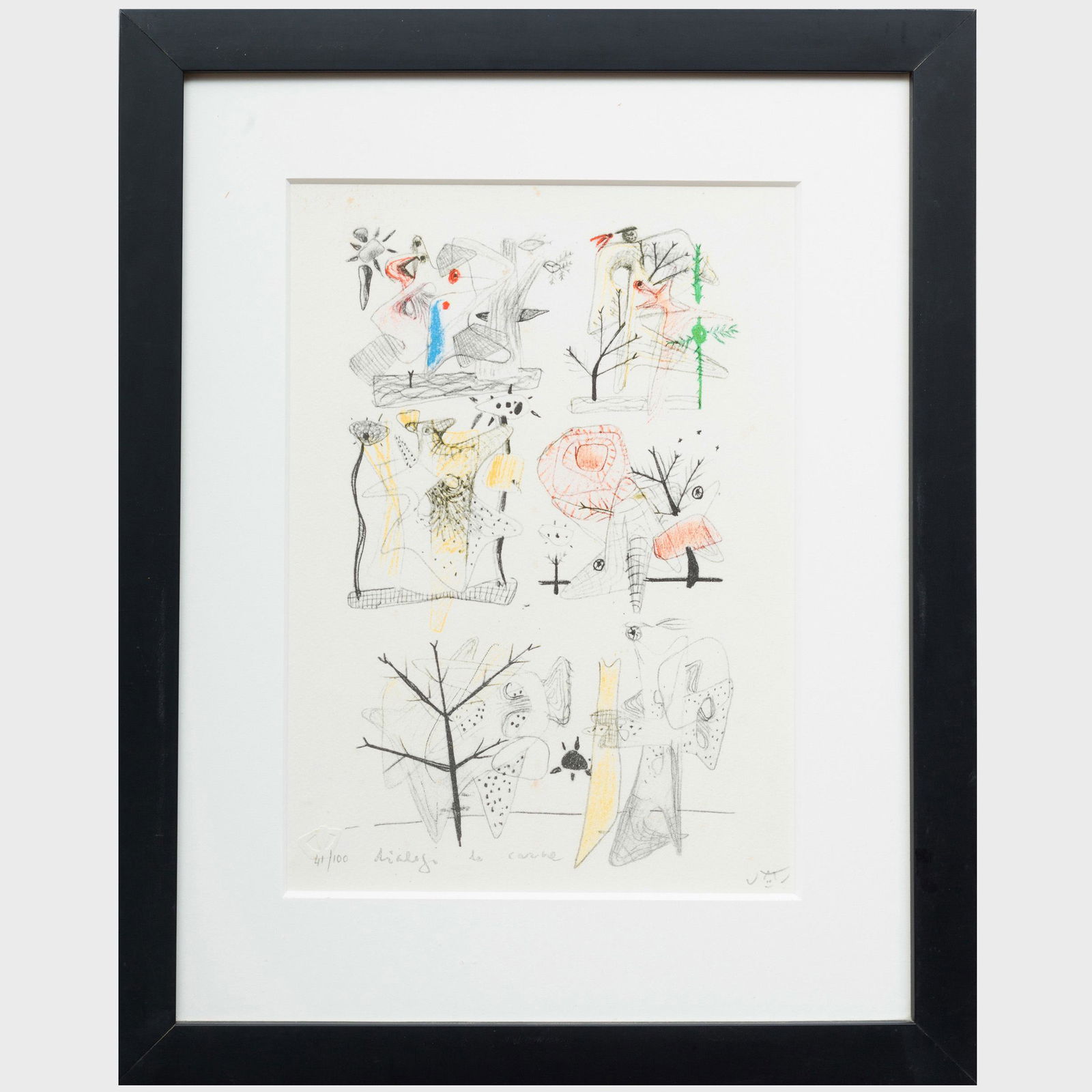Roberto Matta (1911-2002): Dialogo de carne: Roberto Matta (1911-2002): Dialogo de carne Offset print on heavy wove paper, signed in pencil, numbered 41/100, with the stamped title. 13 1/2 x 10 in. (sheet), 20 x 16 in. (frame).