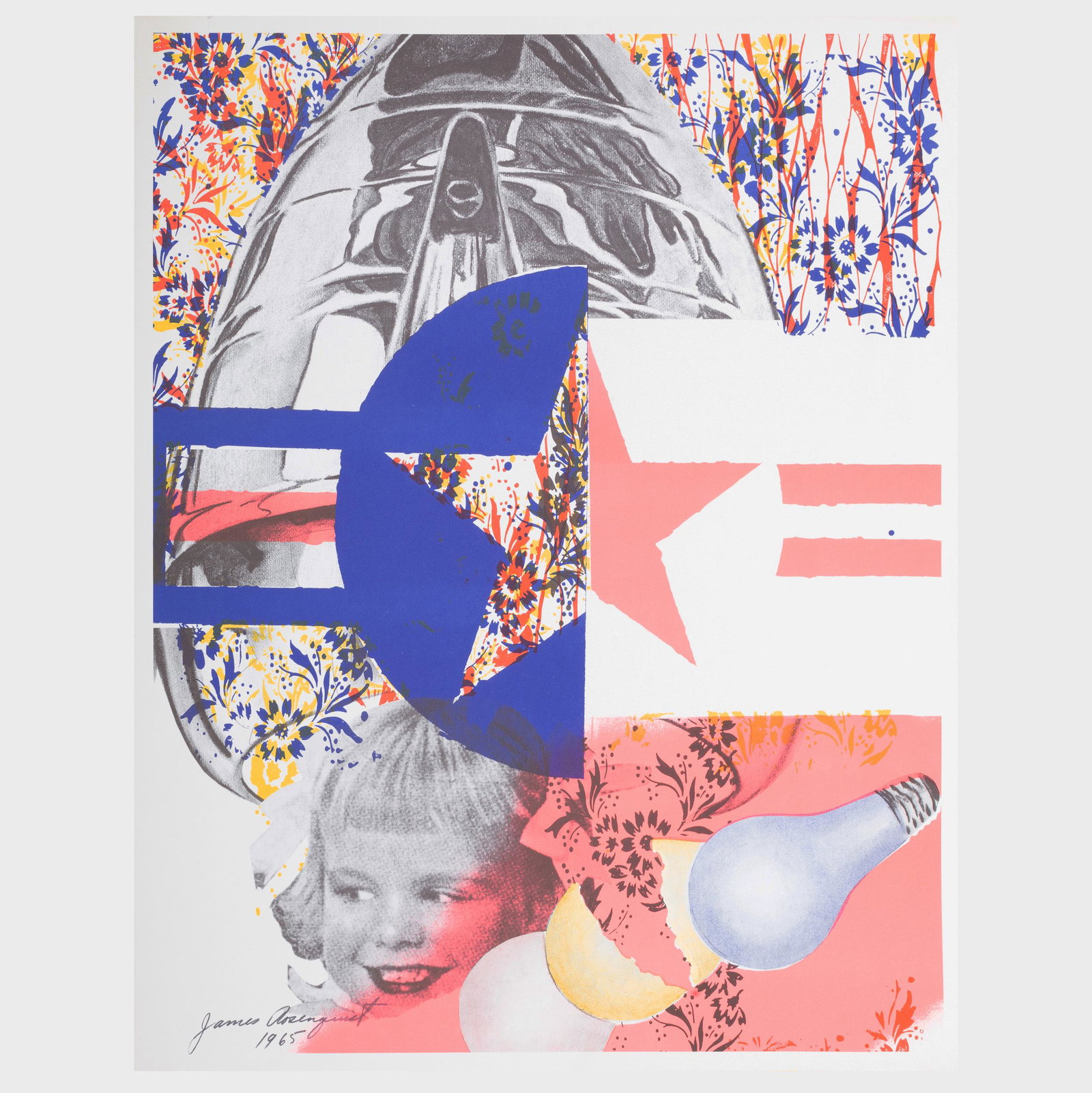James Rosenquist (b. 1933): Castelli Gallery Poster: James Rosenquist (b. 1933): Castelli Gallery Poster Offset lithograph in colors on wove paper, 1965, signed and dated in ink. 29 x 23 1/4 in. (sheet), unframed. needs Sonnabend