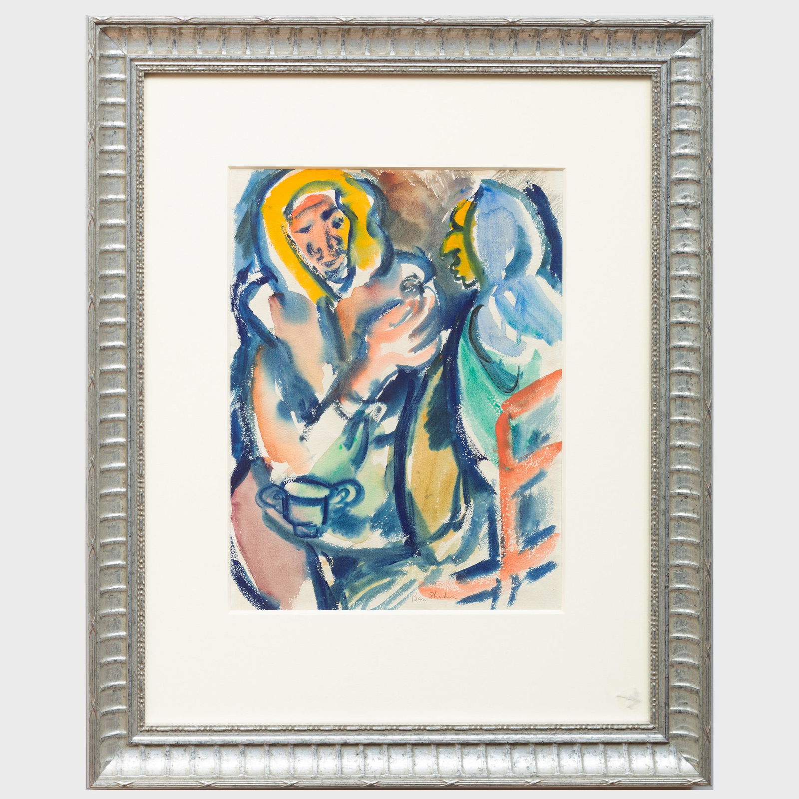 Ben Shahn (1898-1969): Figures: Ben Shahn (1898-1969): Figures Two-sided watercolor on paper, signed 'Ben Shahn' lower center. 15 x 11 1/2 in. (sight), 26 1/2 x 21 1/2 in. (frame).