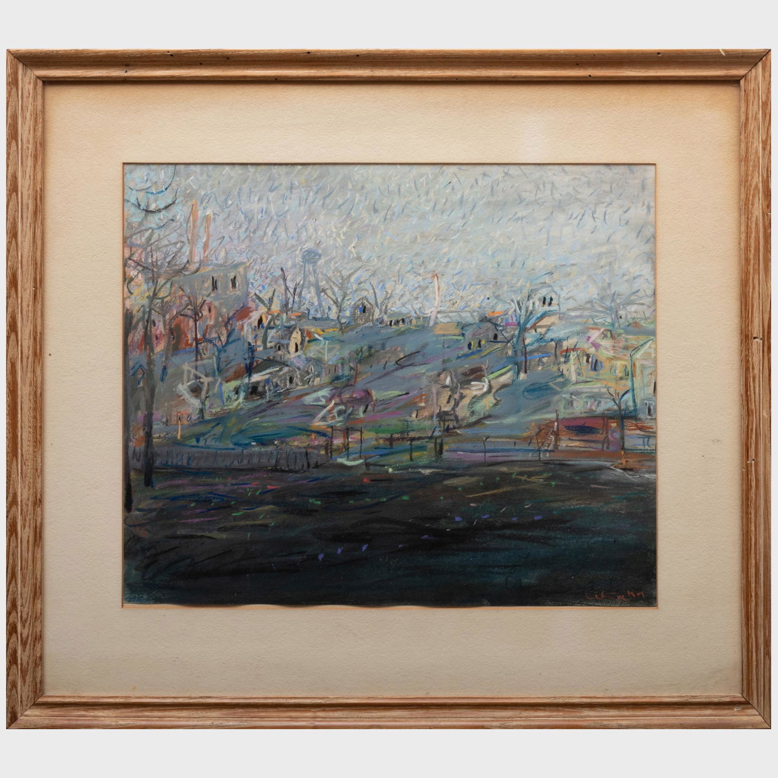 Wolf Kahn (b. 1927): Landscape with Houses: Wolf Kahn (b. 1927): Landscape with Houses Pastel on paper, signed 'Wolf Kahn' lower right. 13 1/2 x 16 in. (sight), 20 1/2 x 23 1/4 in. (frame). Property from the Estate of Ethel Confino