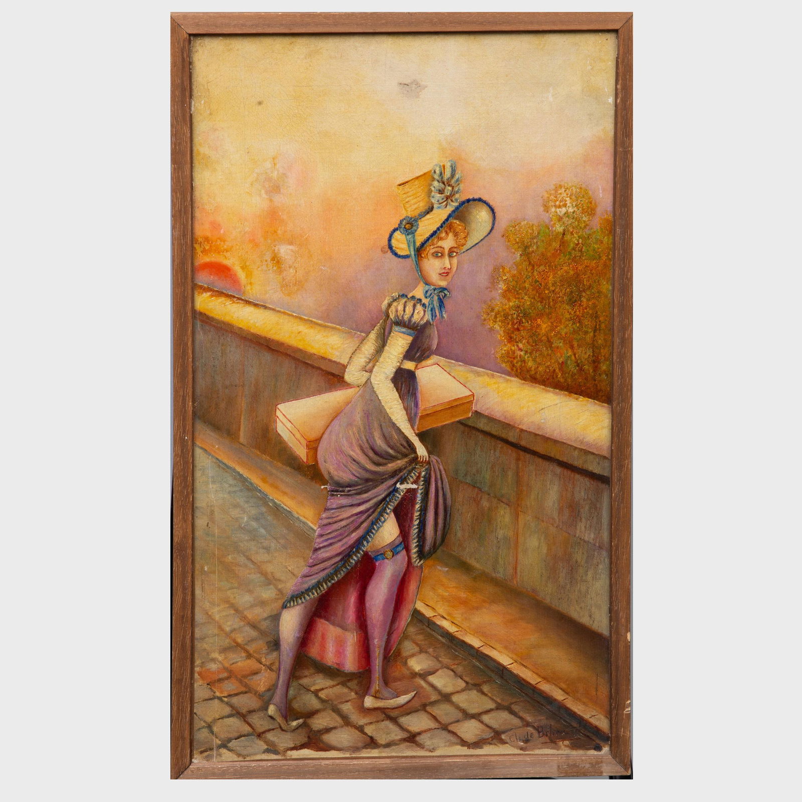 Claude Brhea: Elegante à la jarretière: Claude Brhea: Elegante à la jarretière Oil on canvas, indistinctly signed lower right. 21 1/2 x 13 in., 22 1/4 x 13 3/4 in. (frame). The Collection of André Breton; The Collection of Arthur Brandt.