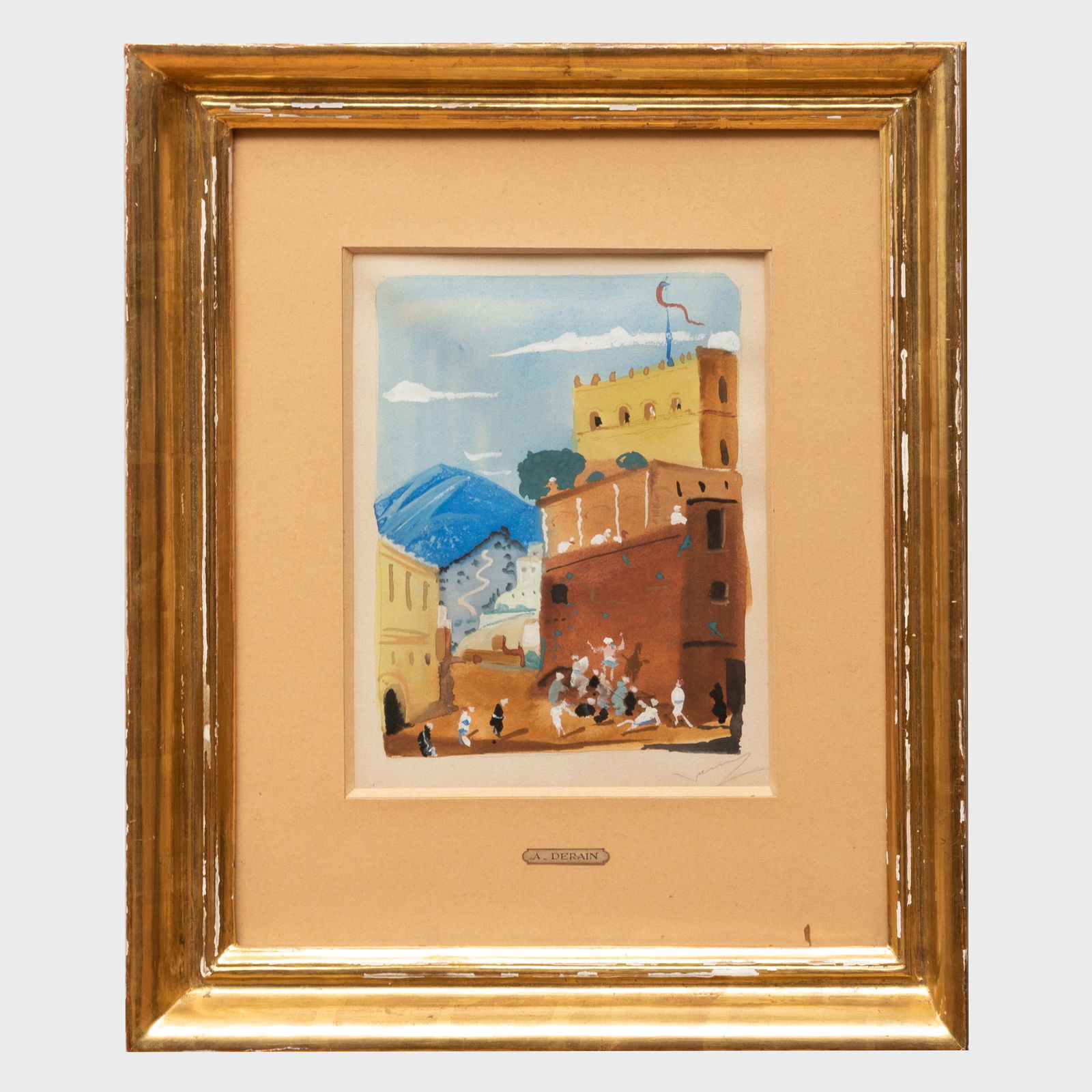 Attributed to André Derain (1880-1954): Une Ville en: Attributed to André Derain (1880-1954): Une Ville en Maroc Watercolor and gouache on paper, indistinctly signed lower right. 9 1/2 x 7 1/4 in. (sight), 17 1/4 x 14 1/2 in. (frame). Sold Parke-Bernet