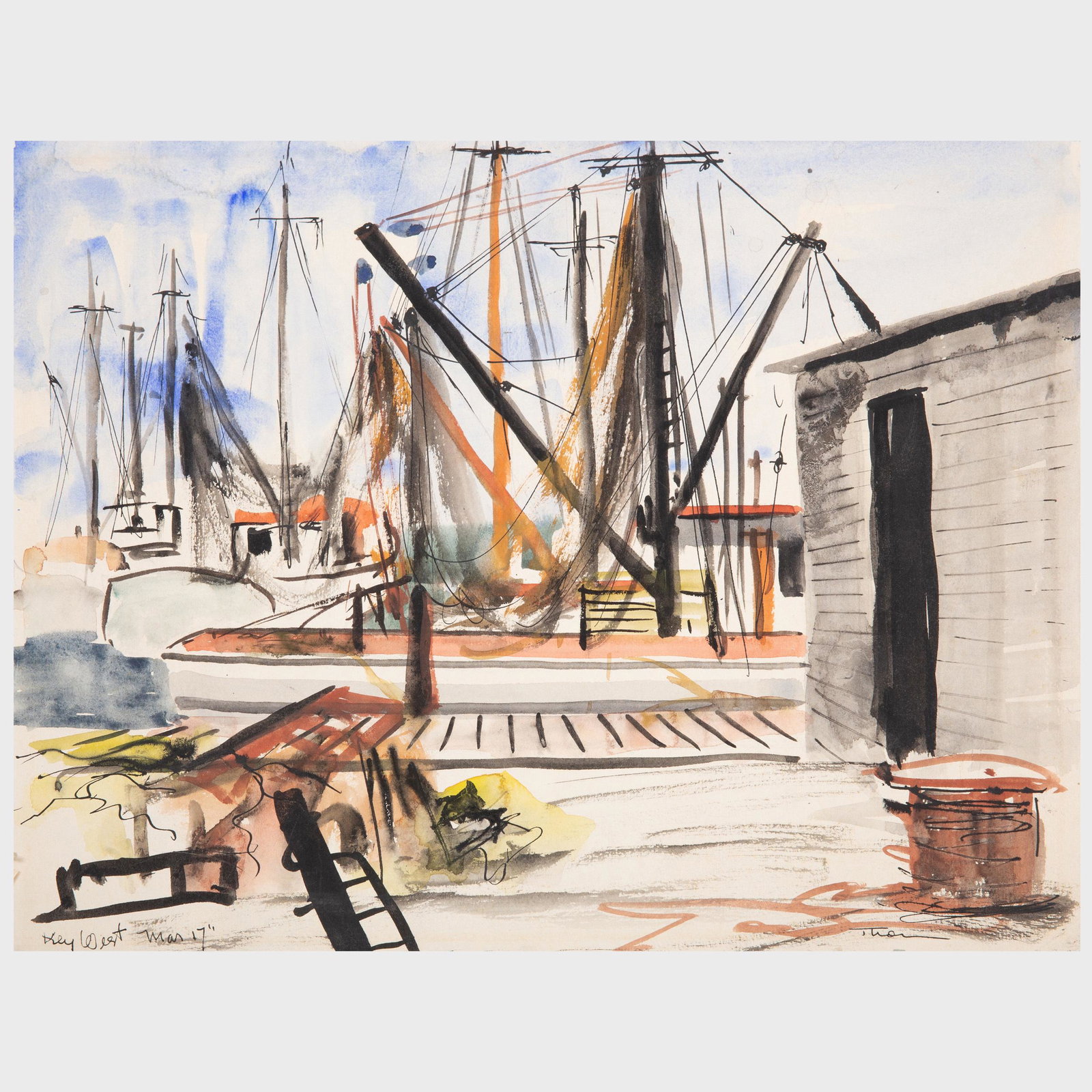 William Thon (1906-2000): Boats: Five Works: William Thon (1906-2000): Boats: Five Works Five ink and water color on paper, one signed 'Thon' lower right and inscribed 'Key West Mar 17' lower left. Various sizes, all unframed. Estate of the arti