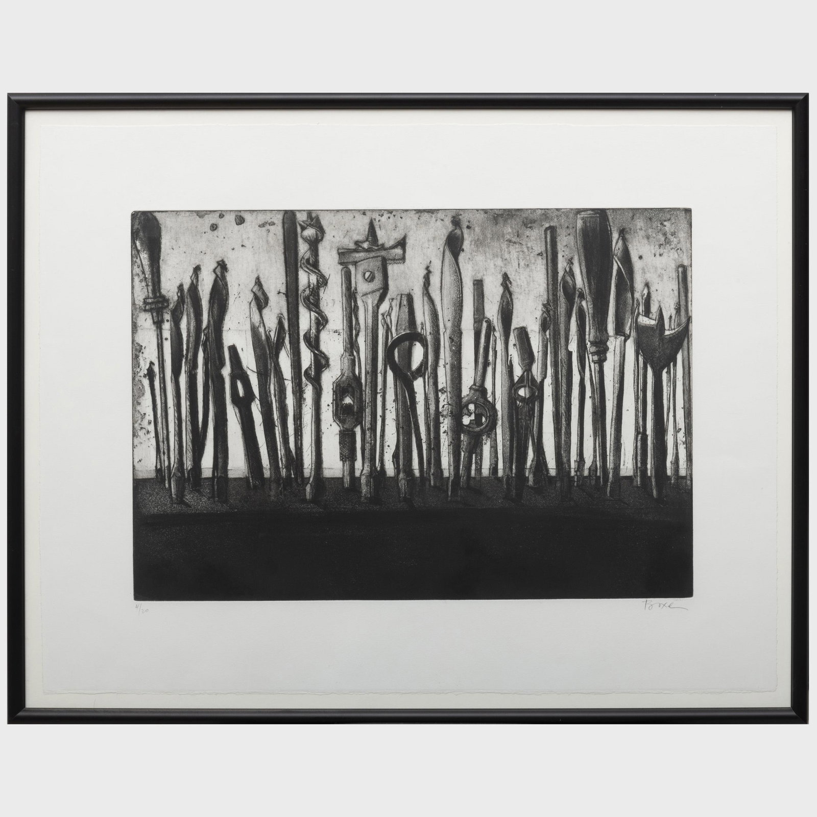 Devorah Boxer (b. 1935): Brush in Box; Lines; Nails;: Devorah Boxer (b. 1935): Brush in Box; Lines; Nails; Wire; Tools; and Untitled Six etchings in black on wove paper, all signed in pencil, Some titled and dated. Smallest 11 x 7 1/2 in. (sheet), 14 x 1