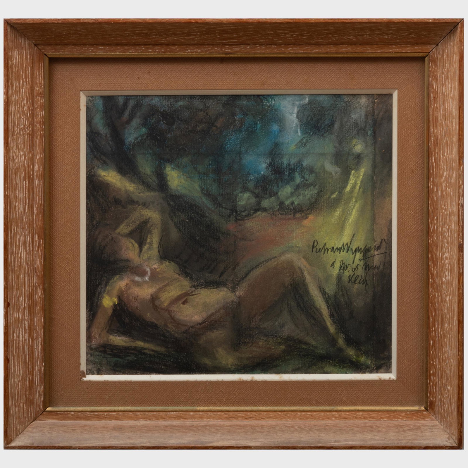 20th Century School: Reclining Figure: 20th Century School: Reclining Figure Pastel on paper mounted on board, indistinctly signed and inscribed 'a M. et Mme. Klein' lower right, indistinctly inscribed on the reverse, with label from Galer