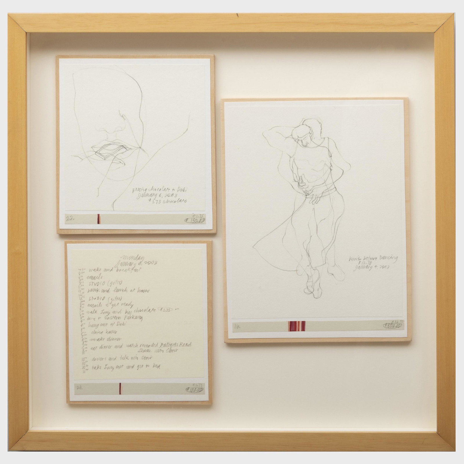 Danica Phelps (b. 1971): Three Drawings: Danica Phelps (b. 1971): Three Drawings Three pencil and watercolor on paper mounted on board, 2003, all variously inscribed. 9 1/4 x 7 1/4 in., 7 x 6 in., 6 x 5 3/4 in., 16 1/2 x 17 in. (framed toget