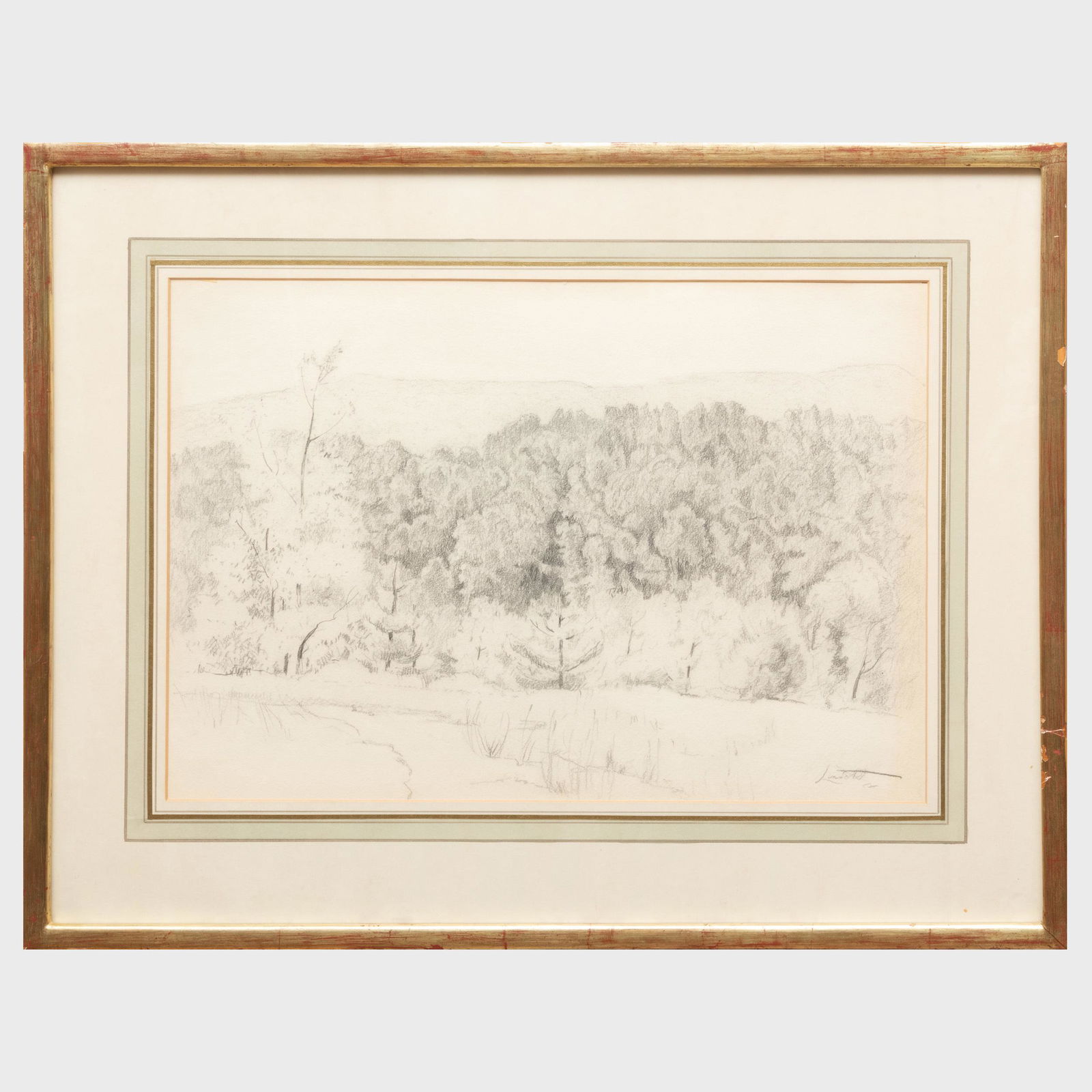Edward Barnard Lintott (1875-1951): Hills of: Edward Barnard Lintott (1875-1951): Hills of Connecticut Pencil on paper, 1936, signed 'Lintott' lower right, with label from Clayton Liberatoire, NY. 14 x 20 in. (sheet), 21 x 27 in. (frame).