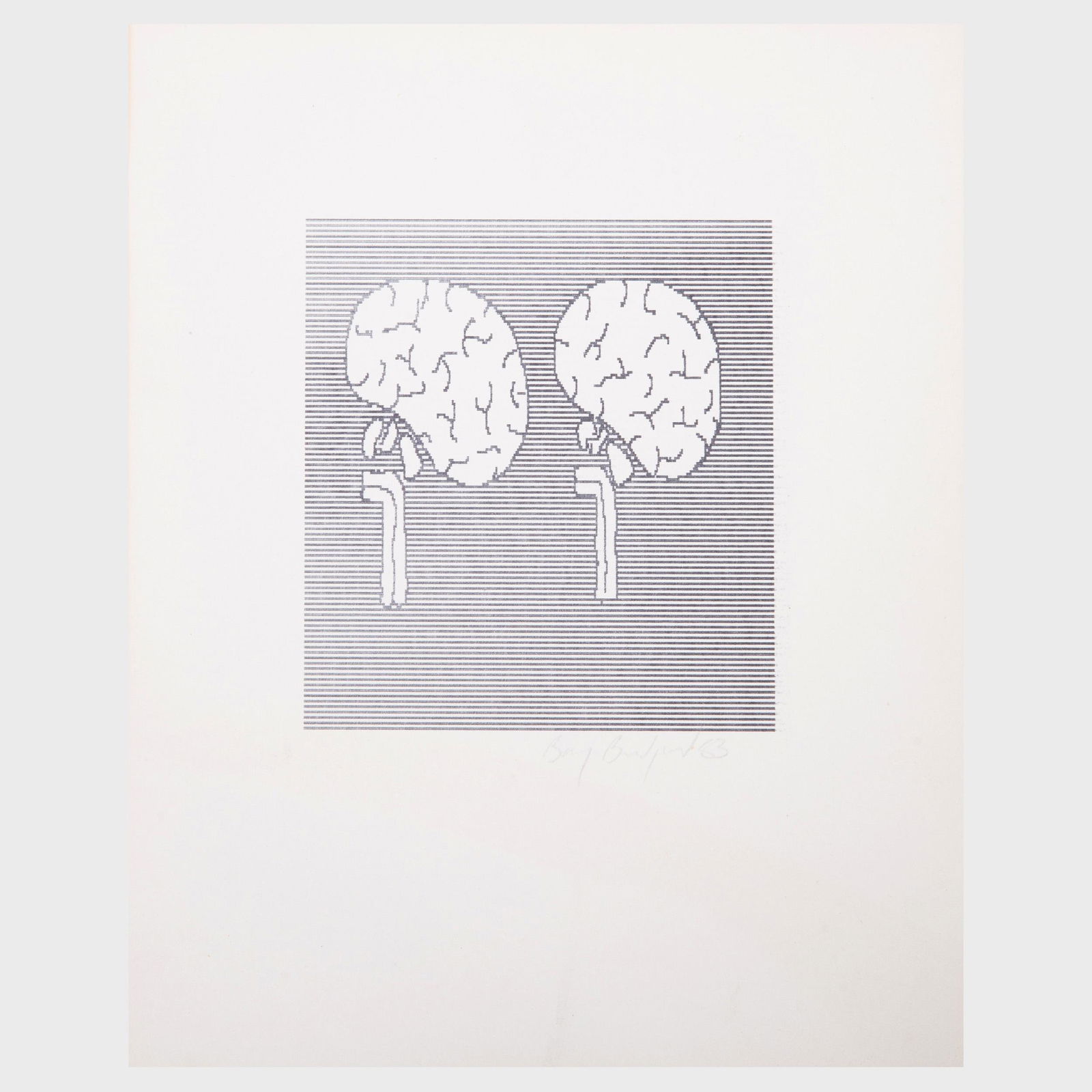 Barry Bridgewood (b. 1957): Brain: Barry Bridgewood (b. 1957): Brain Computer print on paper mounted on foam board, 1983, signed and dated in pencil. 11 x 8 1/2 in. (sheet), unframed.