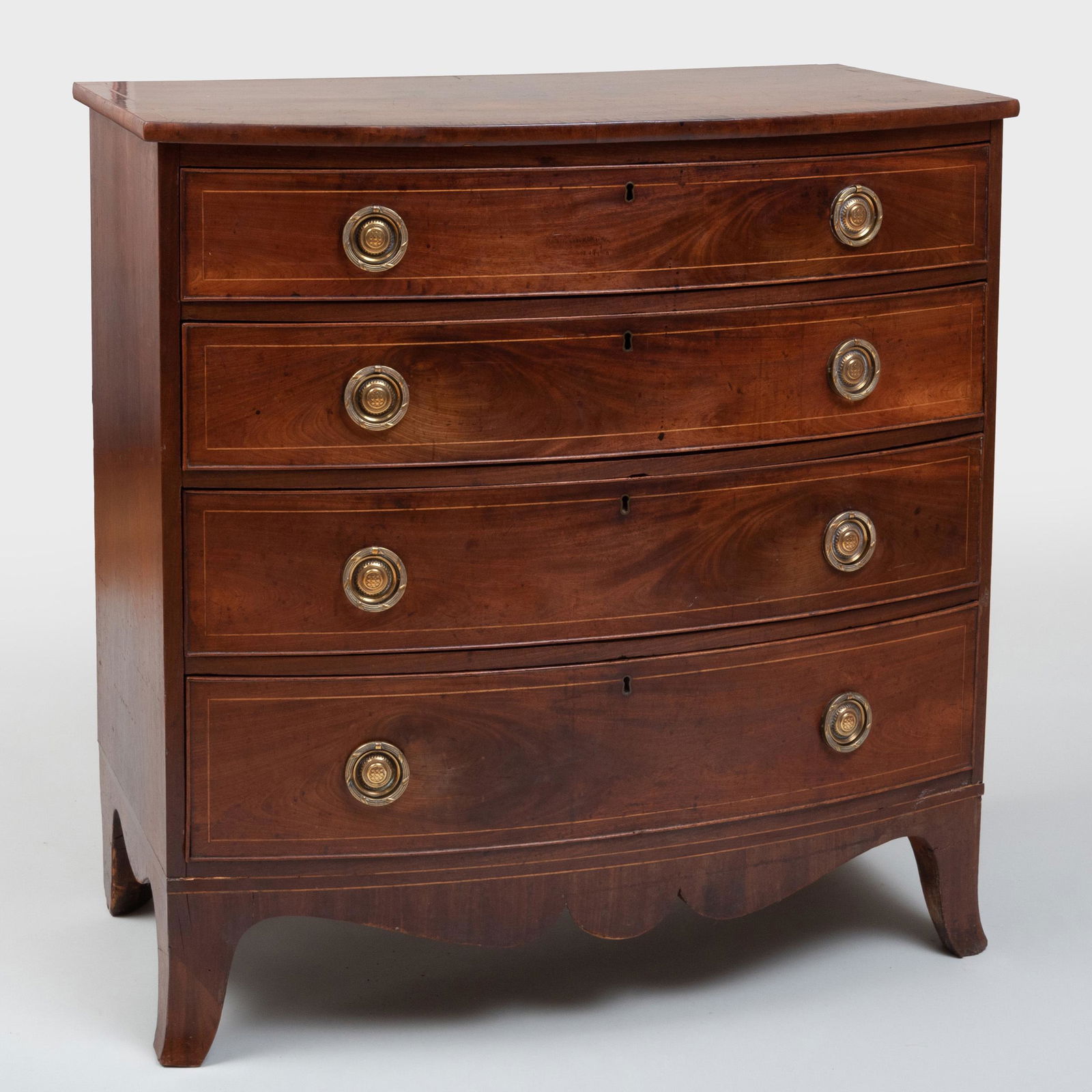 George III Inlaid Mahogany Bow-Front Chest of Drawers (1 of 7)