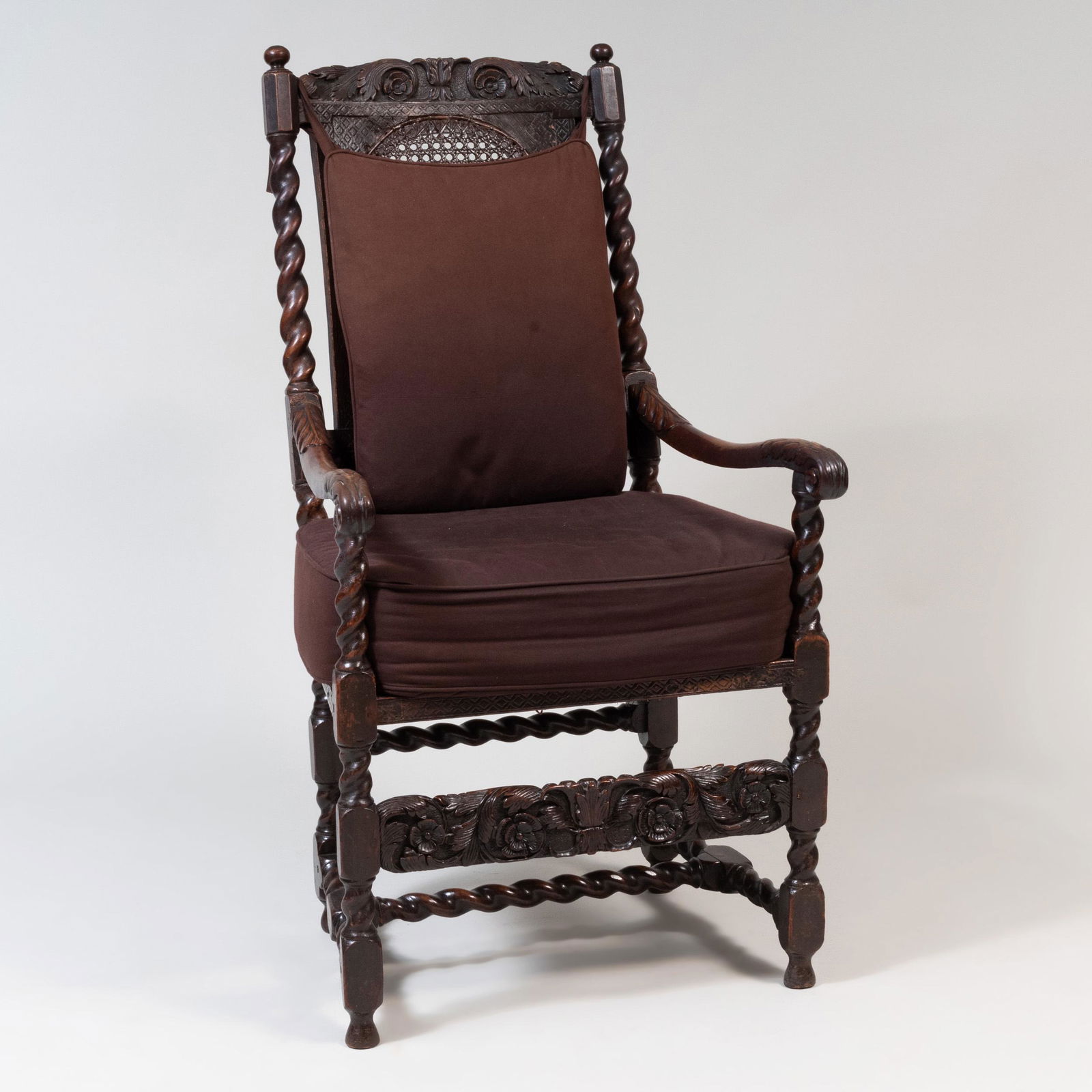William and Mary Oak and Caned Armchair: William and Mary Oak and Caned Armchair 45 1/2 x 24 x 17 1/2 in.