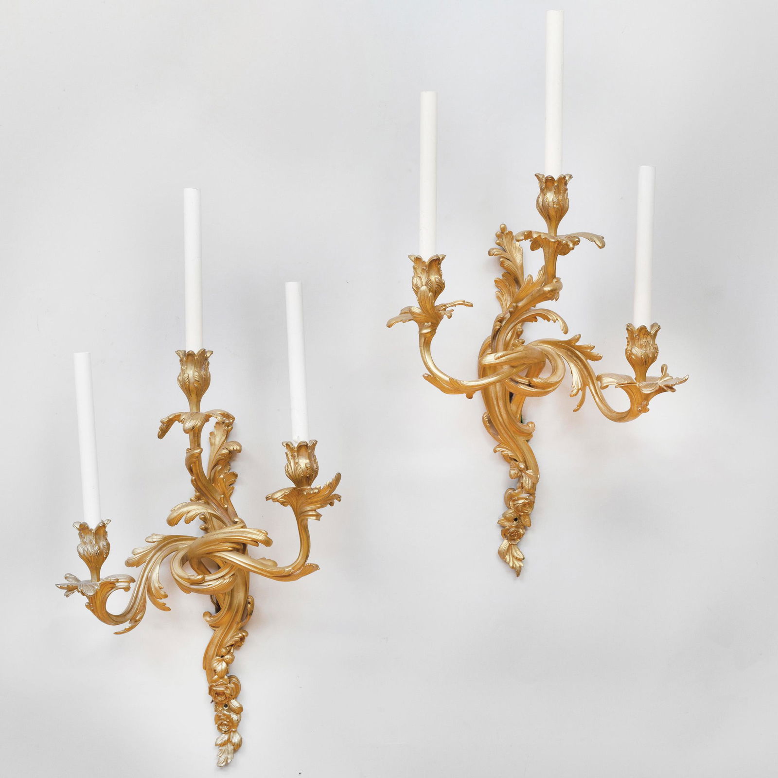 Pair of Louis XV Style Ormolu Three-Light Sconces (1 of 2)