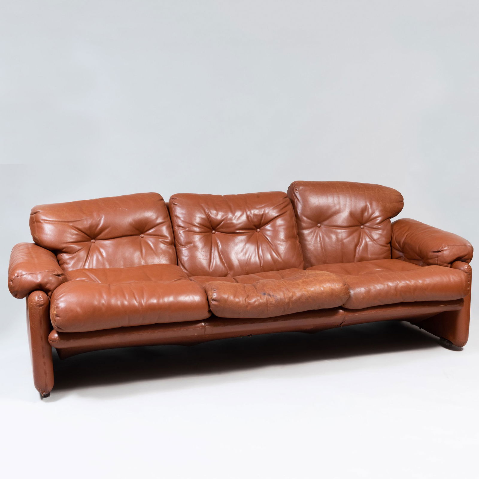 Tobia Scarpa Brown Leather 'Coronado' Three Seat Sofa, (1 of 9)