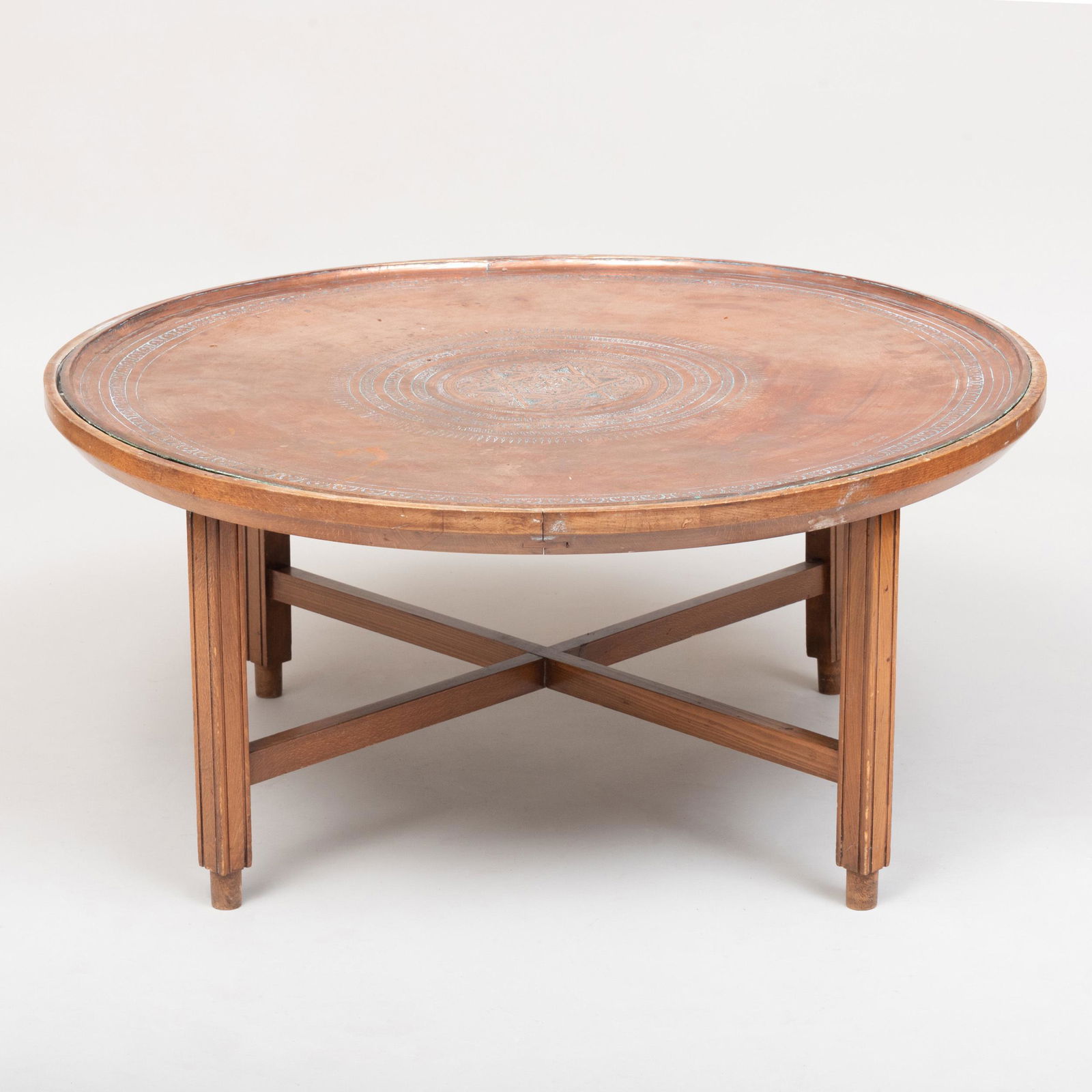 Egyptian Copper Tray on Wood Stand (1 of 5)