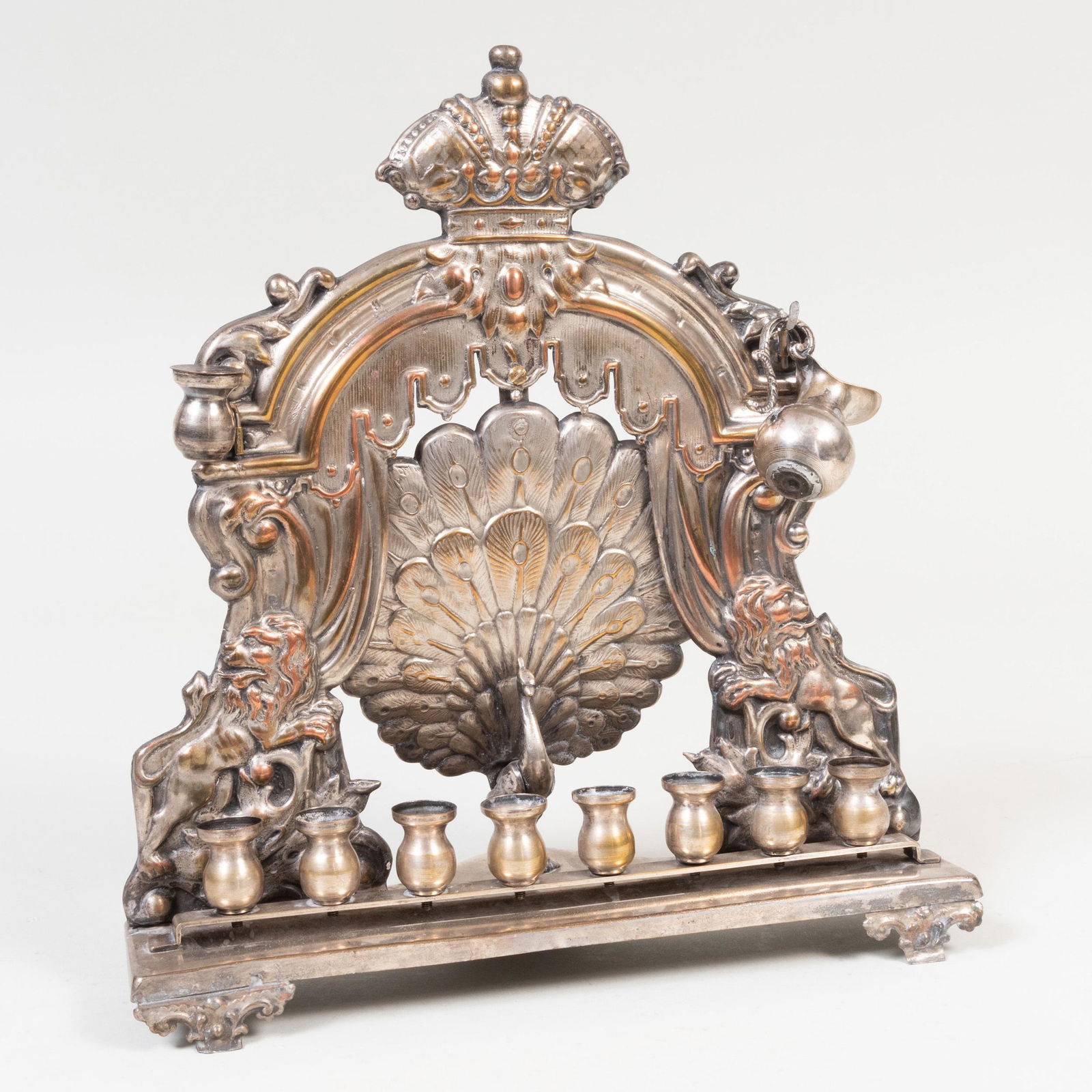 Silver Plate Embossed Brass and Copper Hanukkah Lamp (1 of 9)