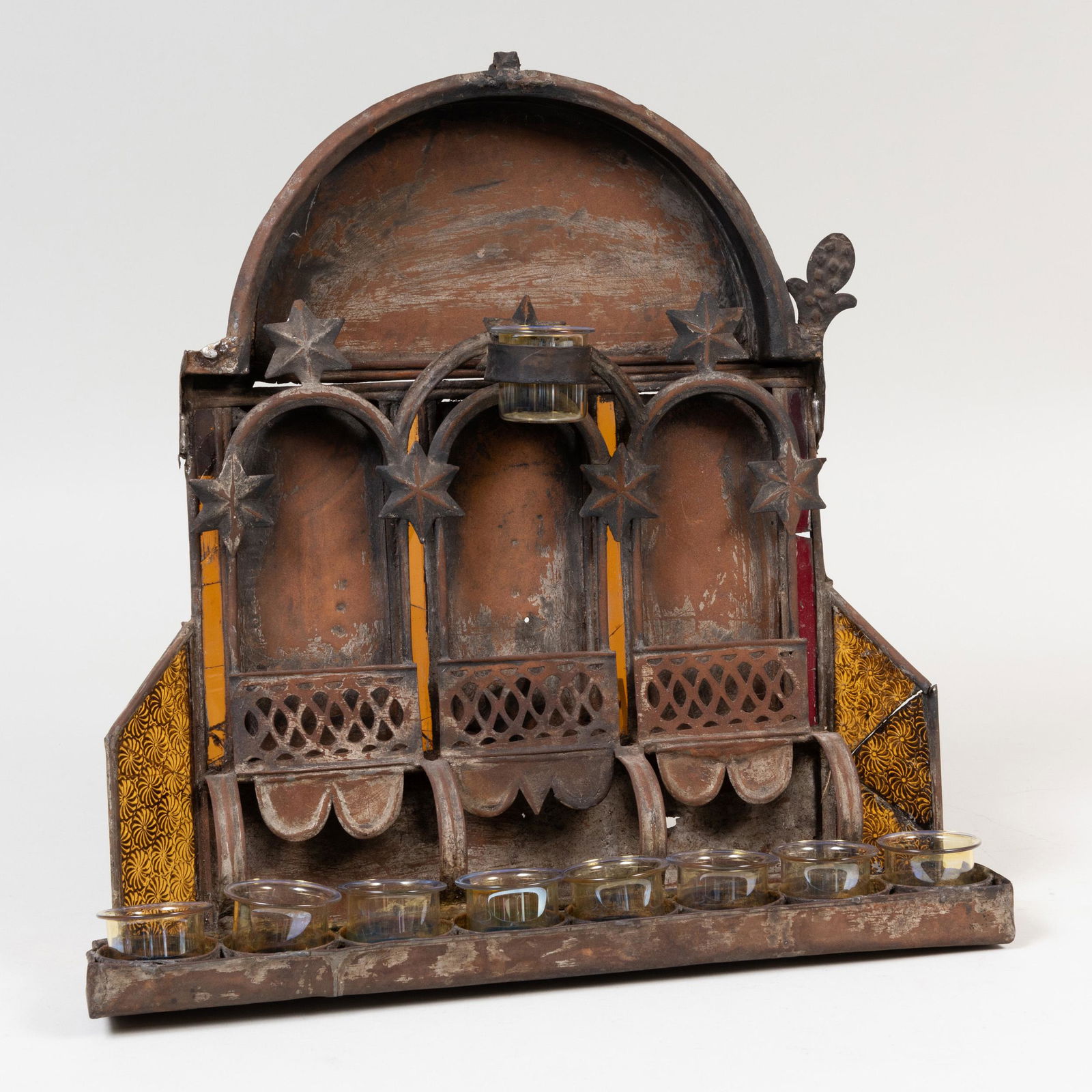 Moroccan Painted Copper and Glass Hanukkah Lamp (1 of 7)