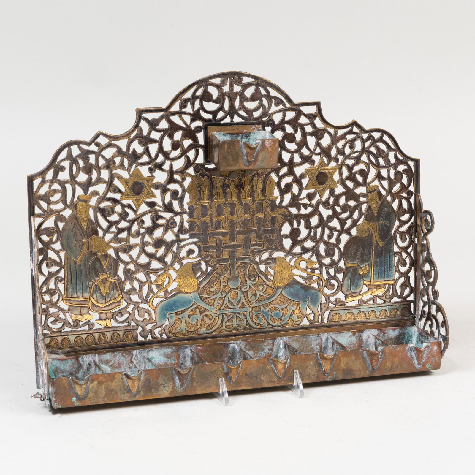 Parcel-Gilt and Silver Plate Brass Hanukkah Lamp (1 of 7)