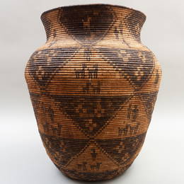 Fine Apache Yavapai Woven Willow Figural Olla