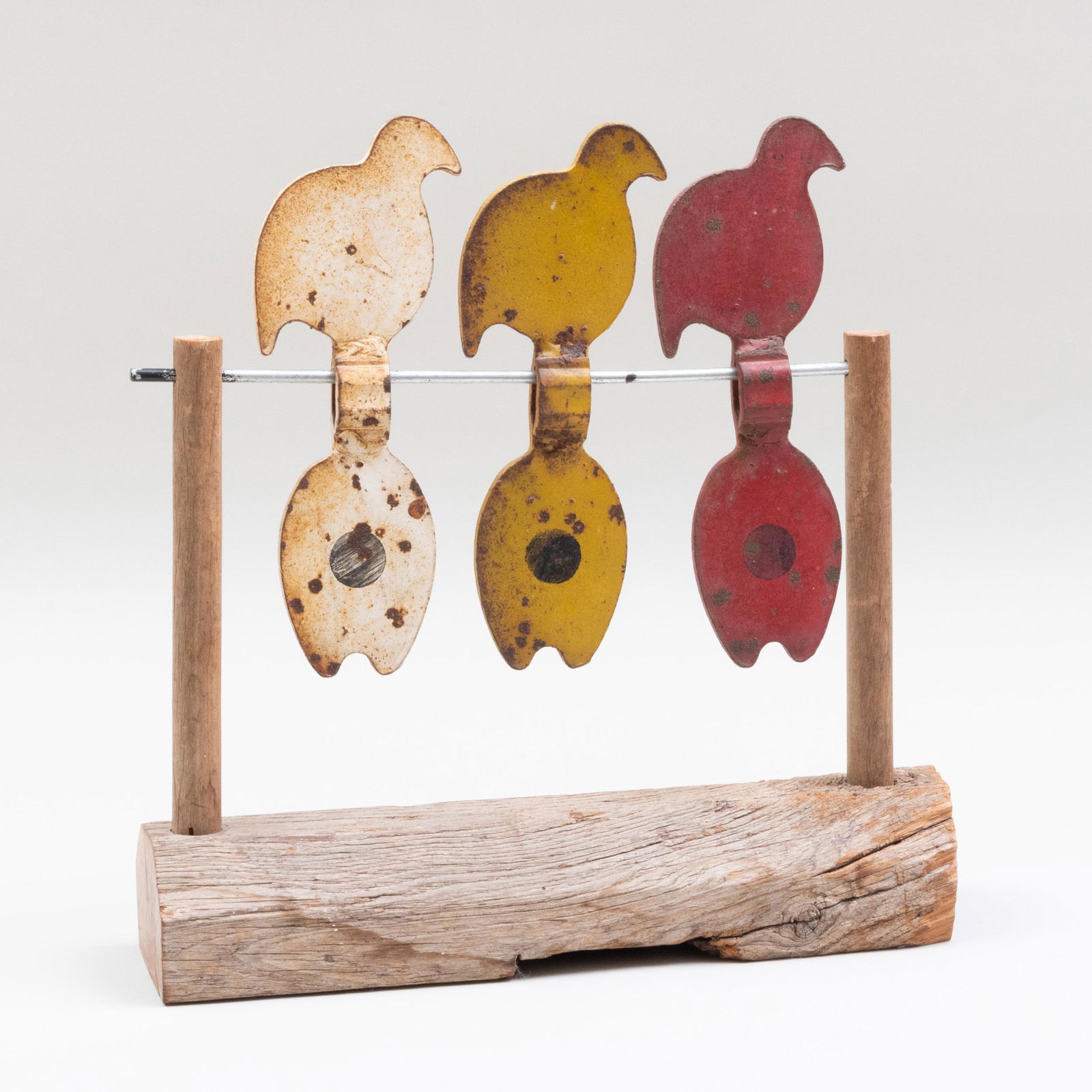 Three Polychrome Painted-Decorated Iron Bird Targets (1 of 6)