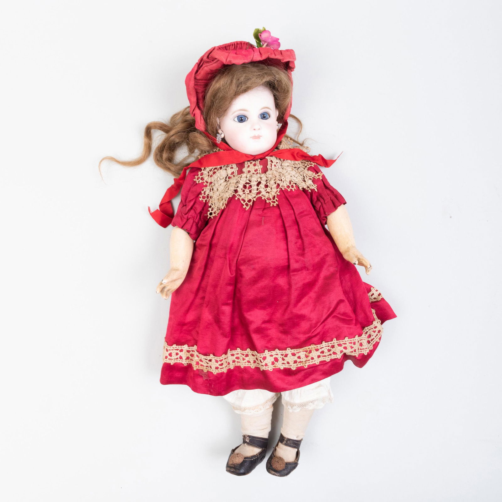 Jumeau Bisque Doll in Red Silk Dress (1 of 2)