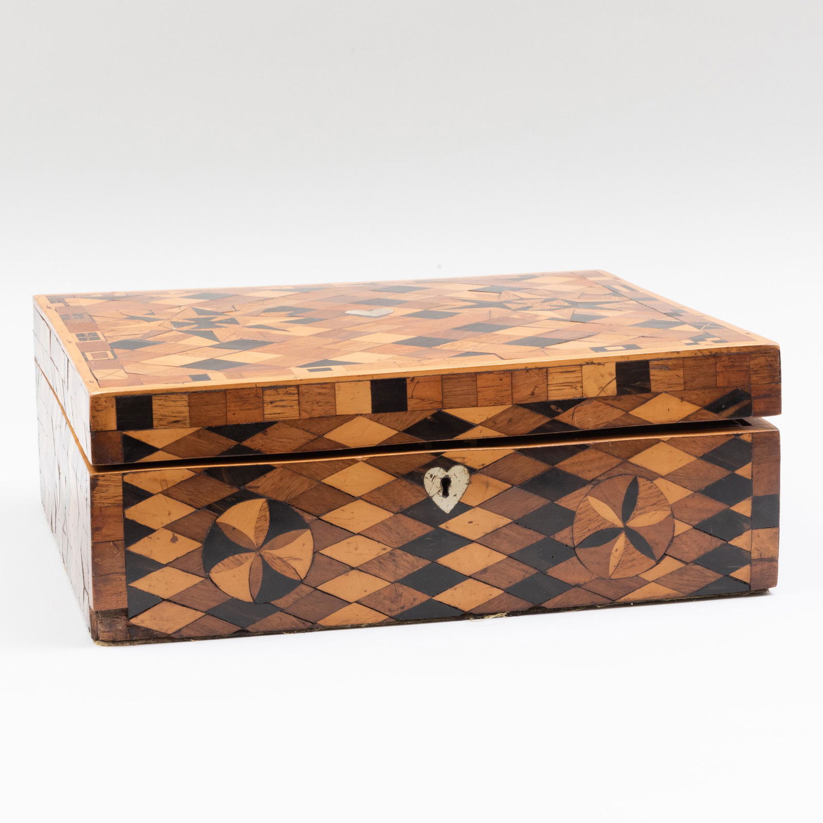 Ebony, Fruitwood and Walnut Geometric Parquetry: Ebony, Fruitwood and Walnut Geometric Parquetry Traveling Box