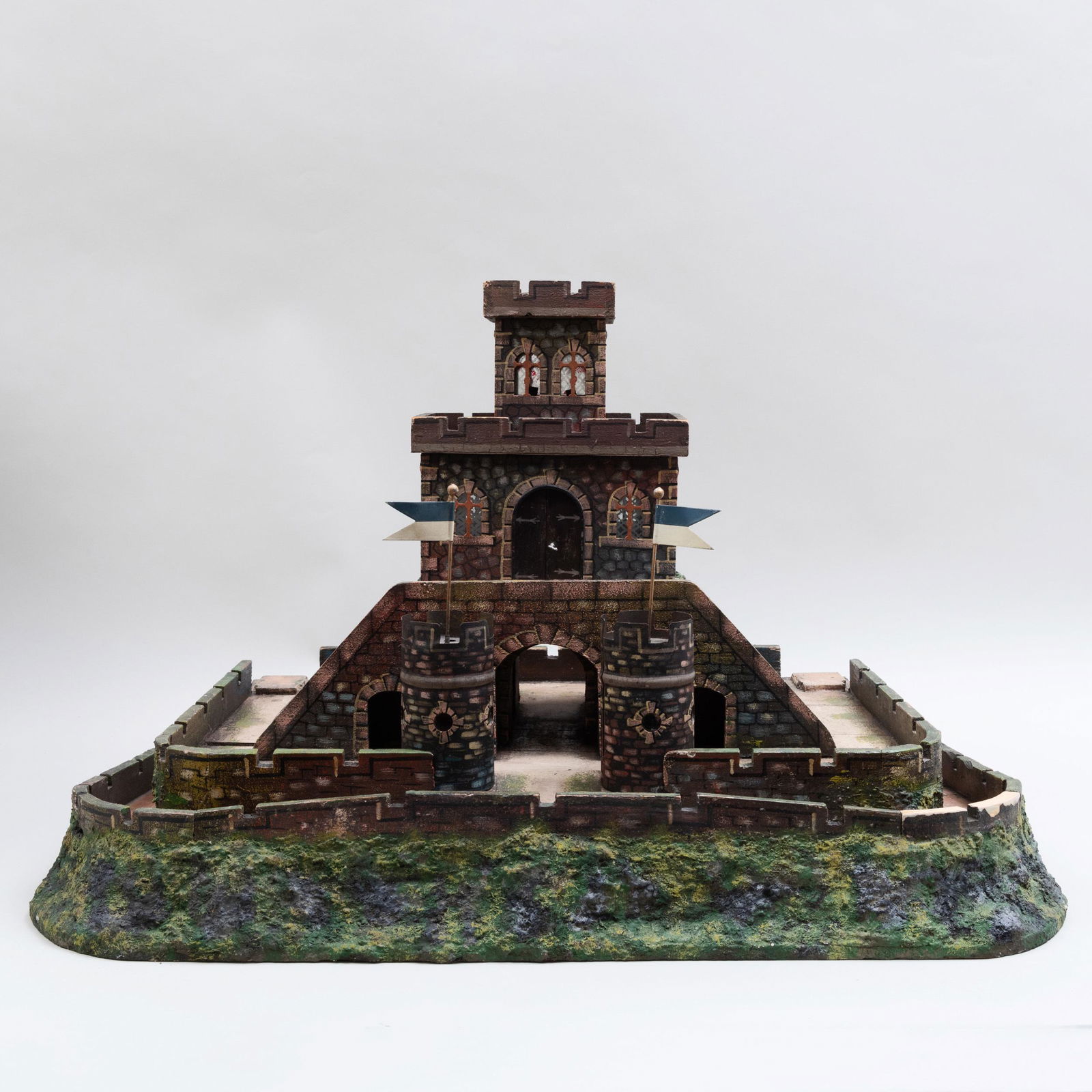 Painted Tin Glass and Wood Toy Castle, possibly German (1 of 14)