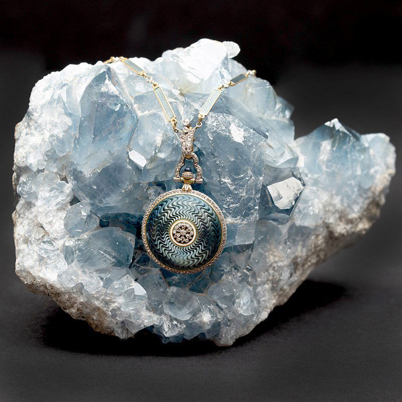 Guilloche Enamel, Diamond and Gold Pendant Watch (1 of 6)