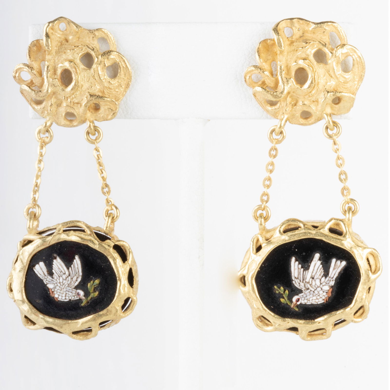 Pair of 18k Gold, Onyx and Micro Mosaic Earrings (1 of 4)