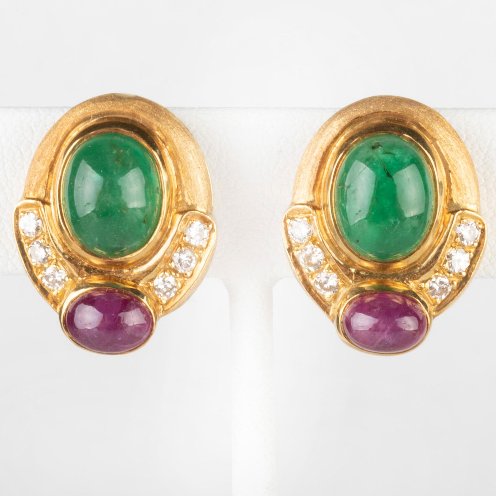 Pair of 18k Gold, Diamond, Cabochon Ruby and Emerald (1 of 3)