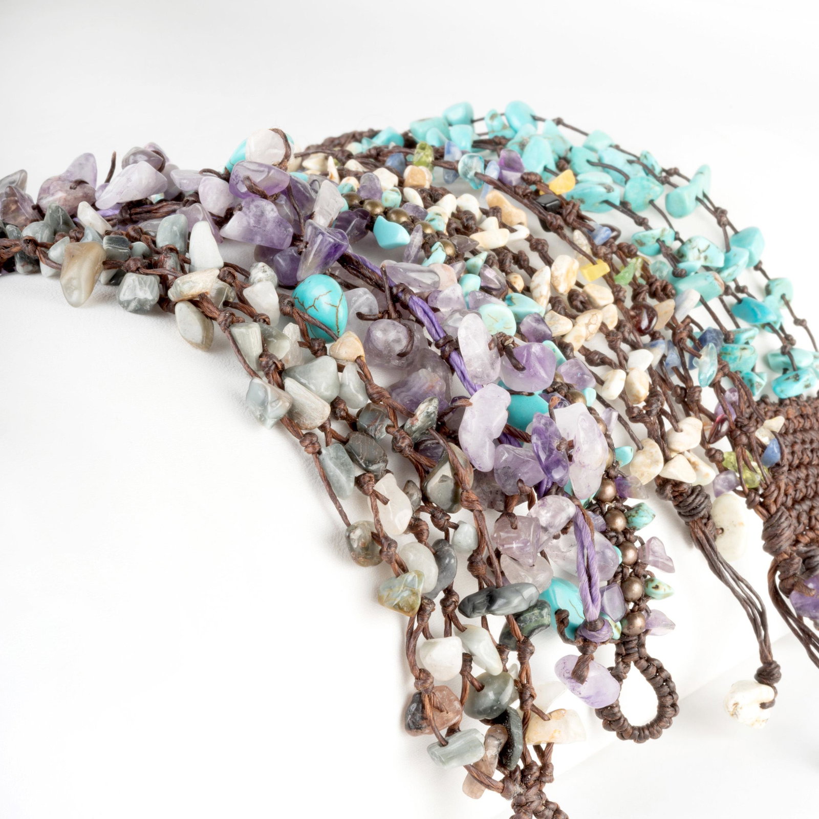 Six Beaded Stone and String Bracelets: Six Beaded Stone and String Bracelets All approx. 7 in.
