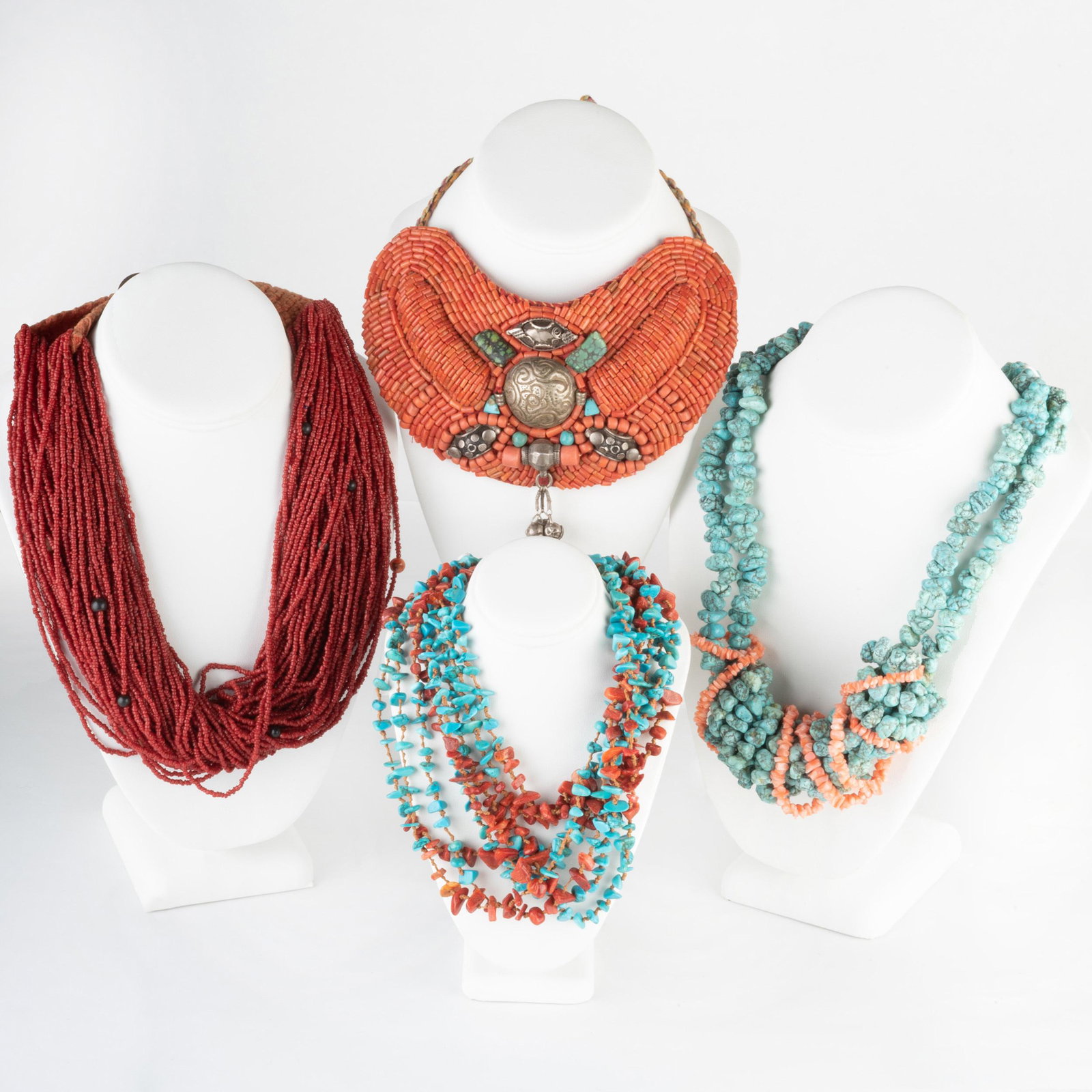 Three Multi Strand Turquoise and Coral Beaded Necklaces (1 of 2)