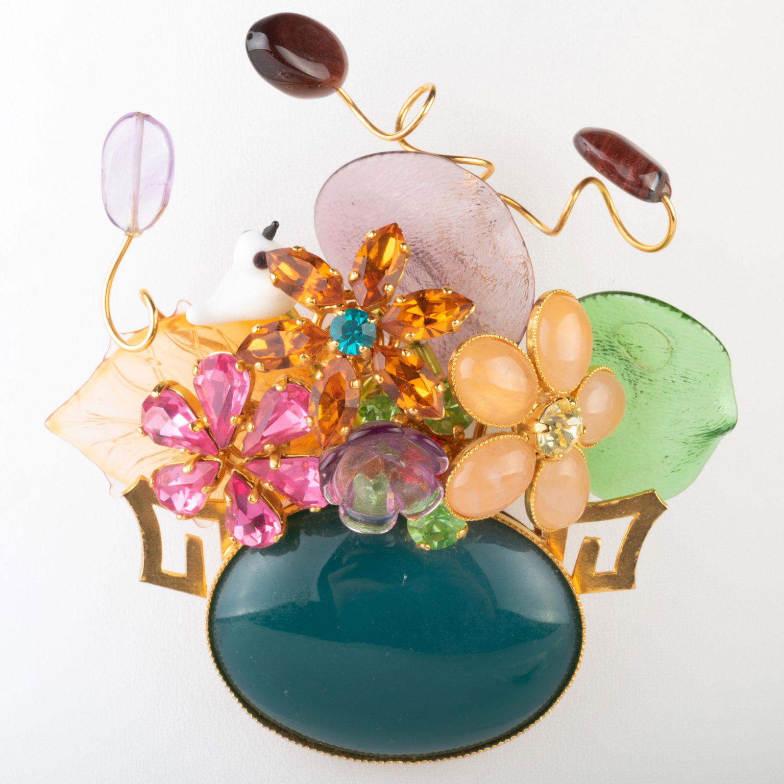 Philippe Ferrandis Floral Brooch: Philippe Ferrandis Floral Brooch Together with a hummingbird brooch. 3 x 3 in., 2 1/2 x 2 1/2 in.