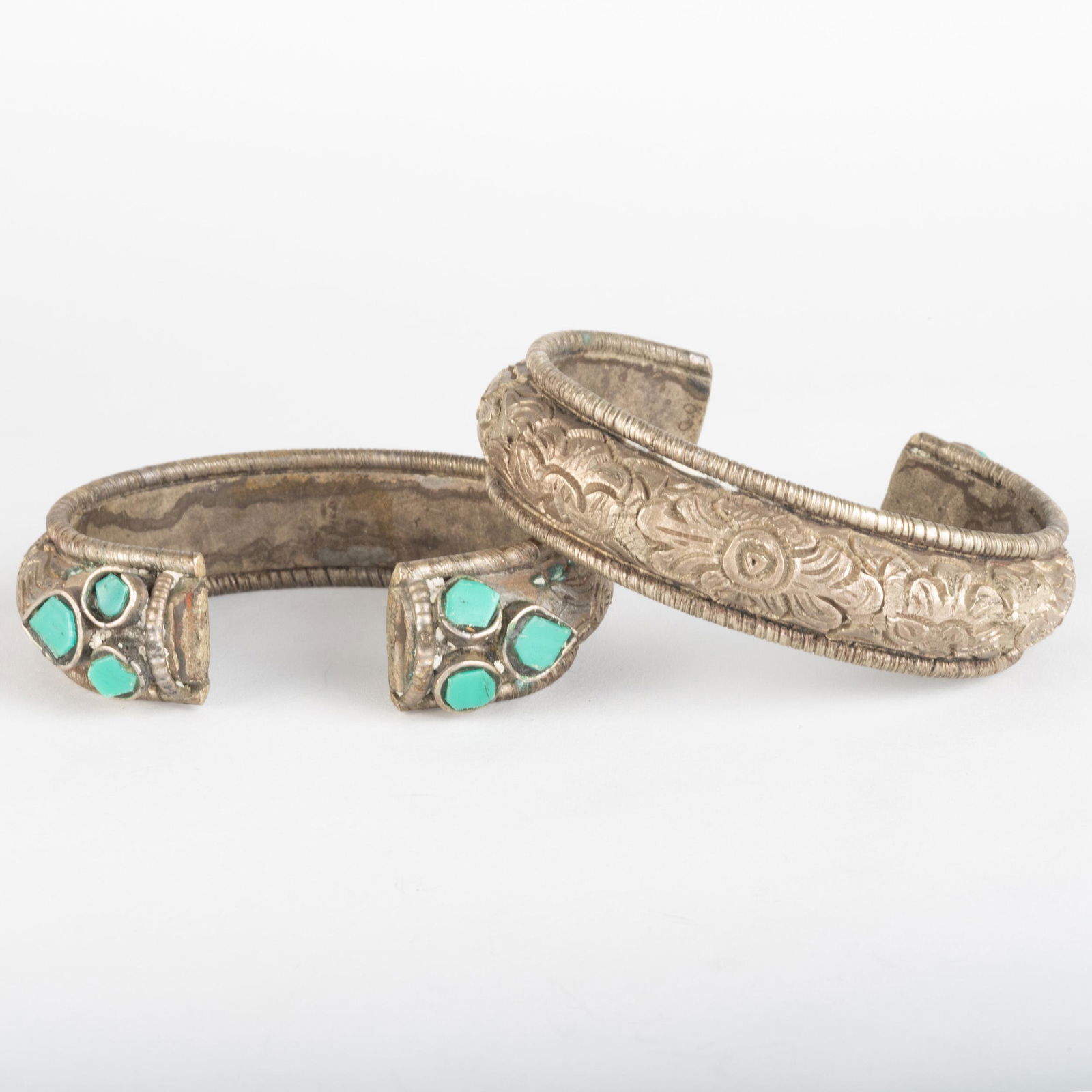 Two Indian Silver and Turquoise Cuff Bracelets (1 of 4)
