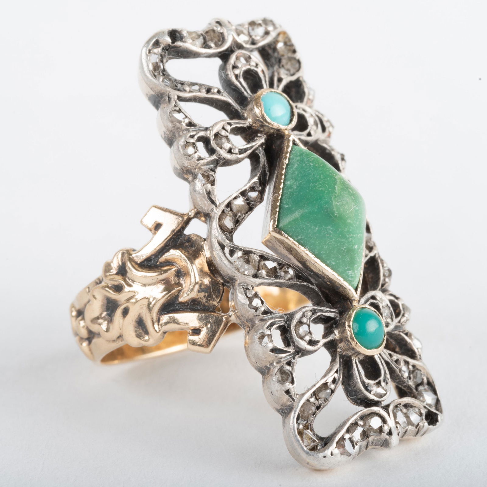 10k Gold, Silver, Turquoise and Diamond Ring (1 of 4)