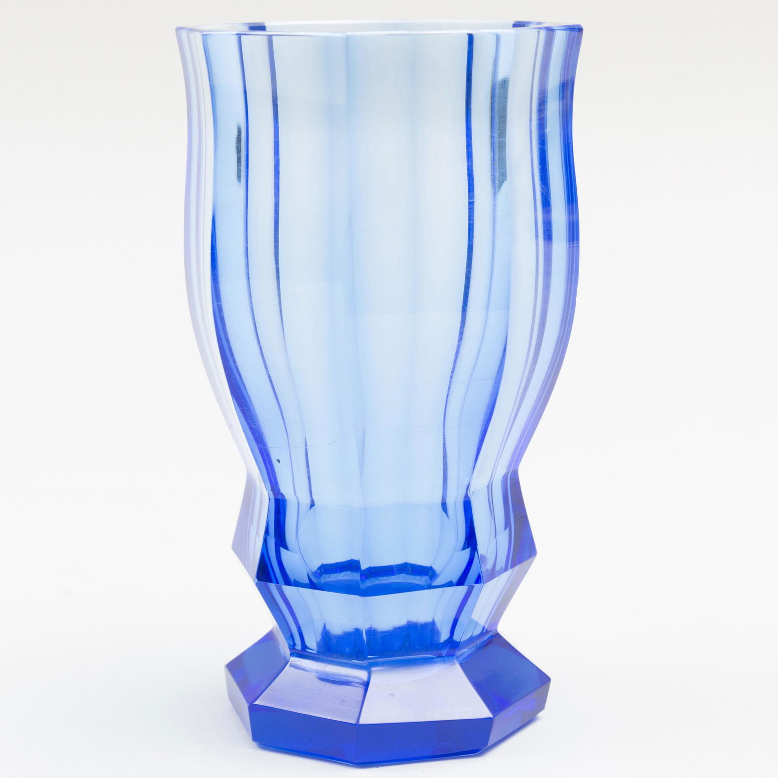 Josef Hoffman Style Blue Glass Vase: Josef Hoffman Style Blue Glass Vase 5 7/8 in. high.