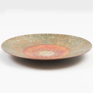 Claudius Linossier Patinated Copper Dish: Claudius Linossier Patinated Copper DishSigned 'Linossier'.8 3/4 in. diam.Barry Friedman, Ltd.