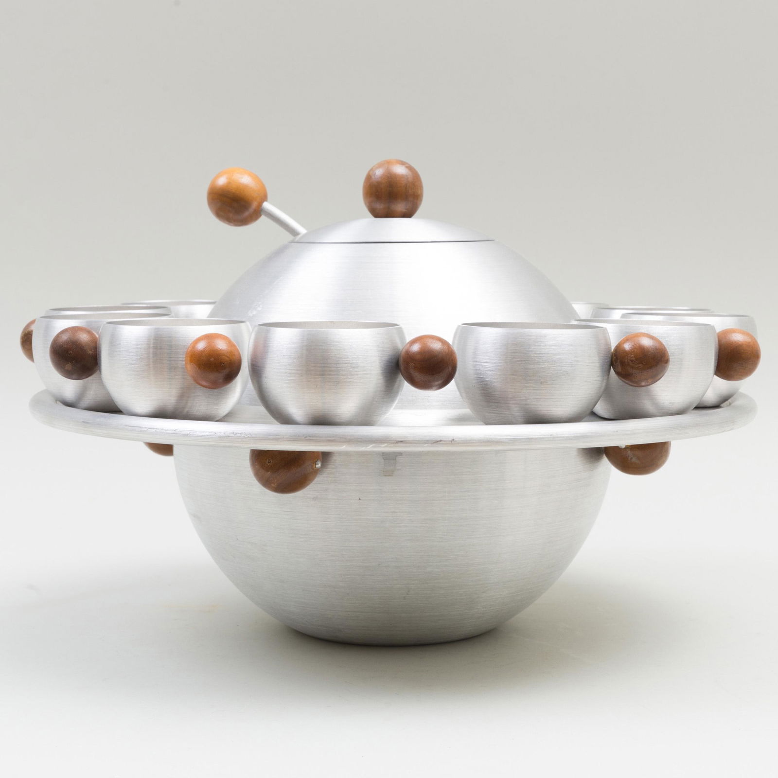 Russel Wright Spun Aluminum and Wood 'Saturn' Punch Set (1 of 5)