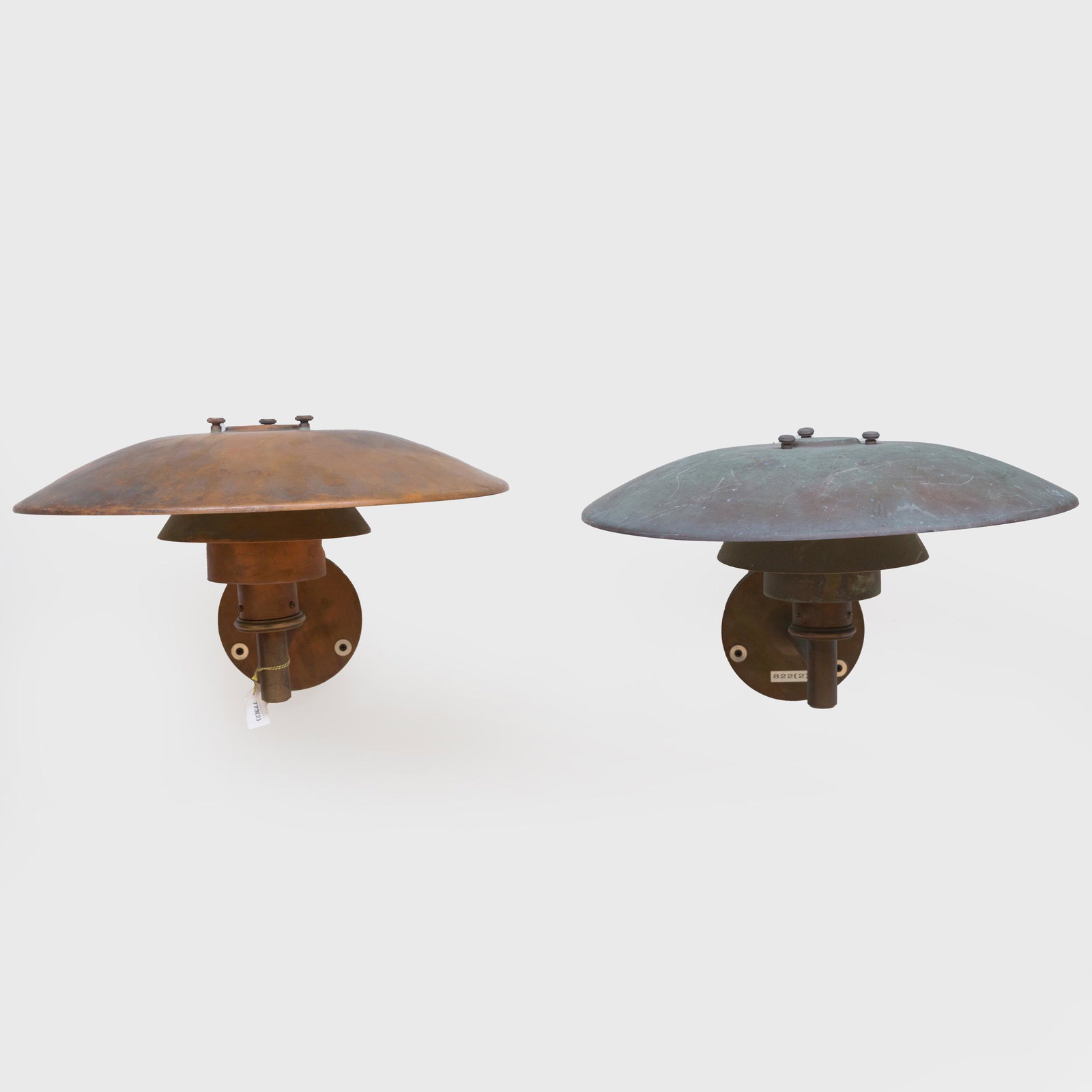Pair of Poul Henningsen Patinated Metal 'PH 4/3' Wall: Pair of Poul Henningsen Patinated Metal 'PH 4/3' Wall Lights 10 x 17 x 18 in.