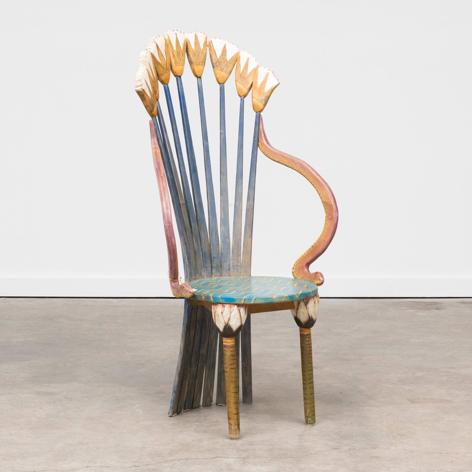 Gerard Rigot Polychromed Carved Wood Chair: Gerard Rigot Polychromed Carved Wood Chair 45 x 22 x 17 1/2 in.
