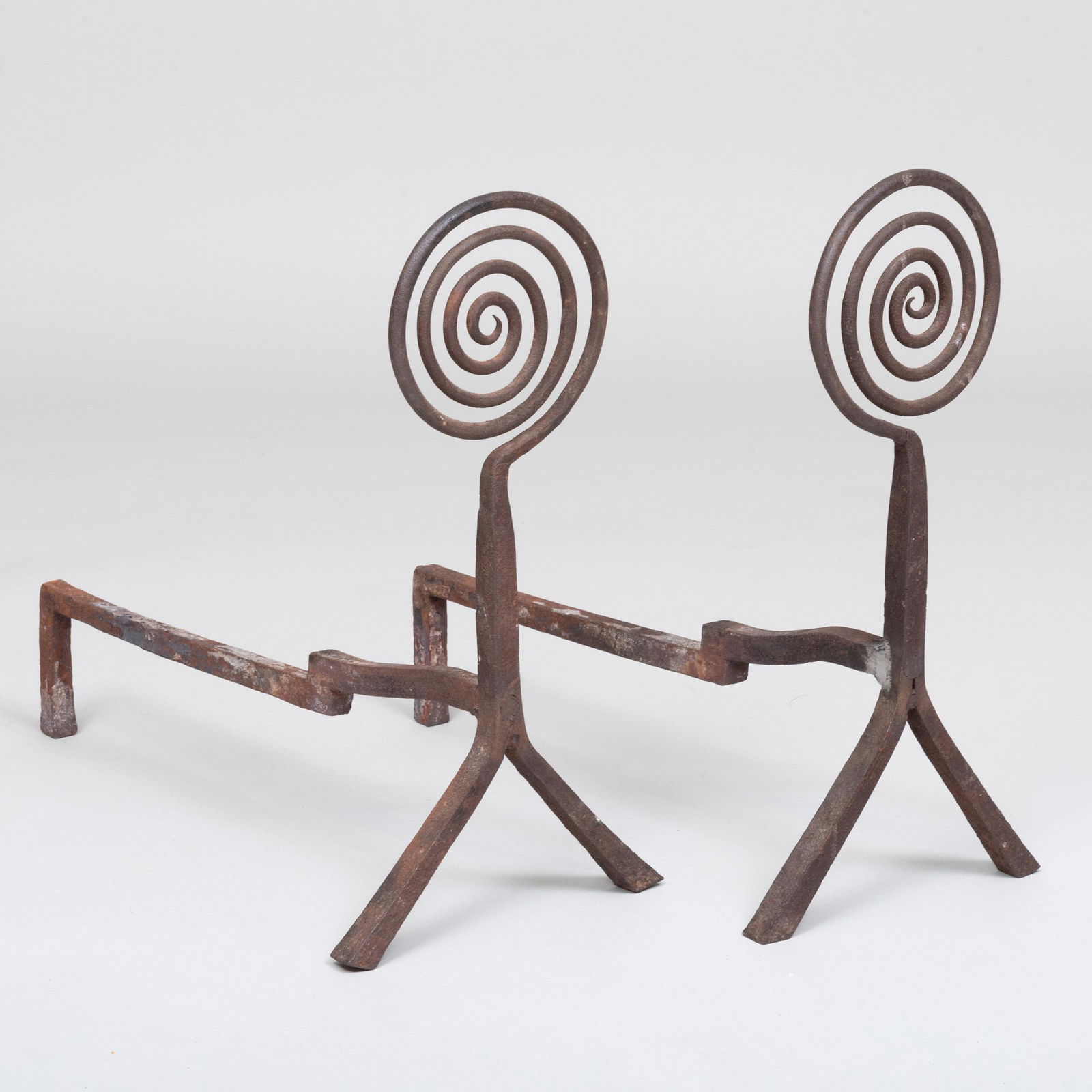 Pair of Wrought Iron 'Eternity' Andirons: Pair of Wrought Iron 'Eternity' Andirons 17 1/2 x 9 1/2 x 19 1/2 in. Frank Maresca/Roger Ricco American Art
