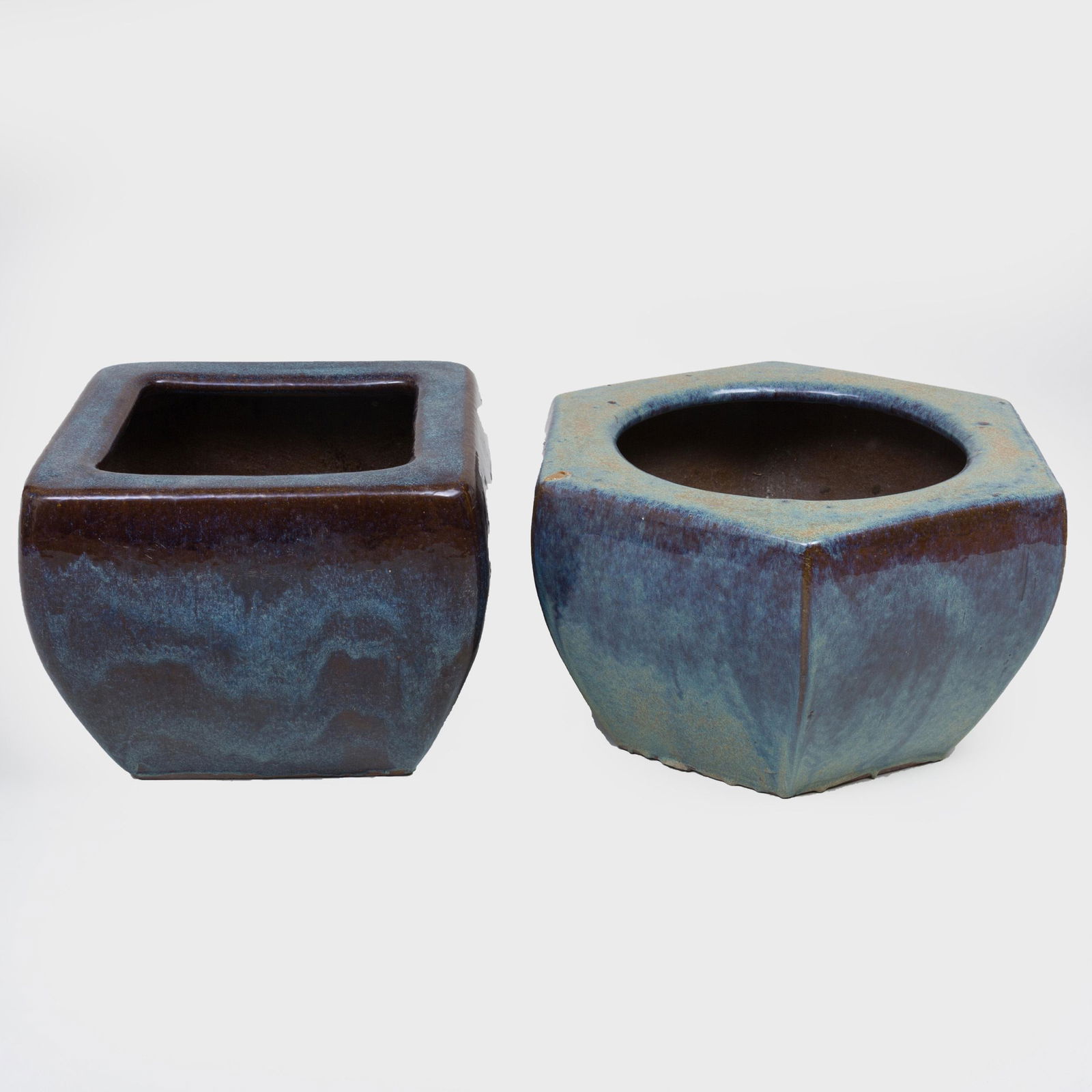 Two Chinese Mottle Blue Glazed Earthenware Jardinere (1 of 7)